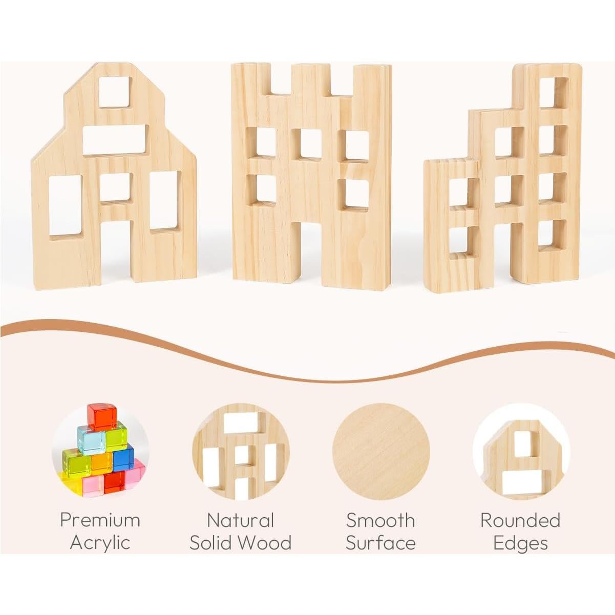 Juego de Bloques de Madera 36 PCS Arcoíris Woodtoe para Niños