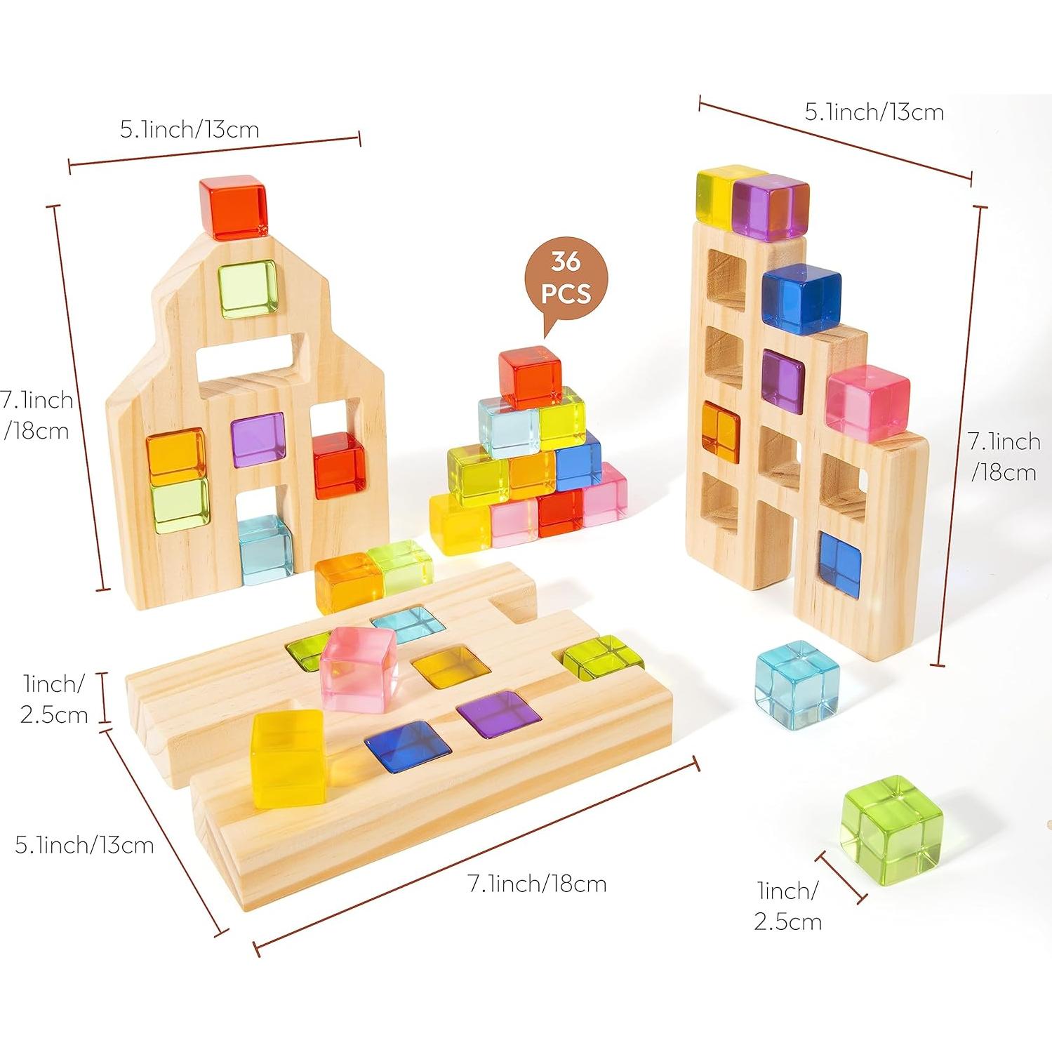 Juego de Bloques de Madera 36 PCS Arcoíris Woodtoe para Niños