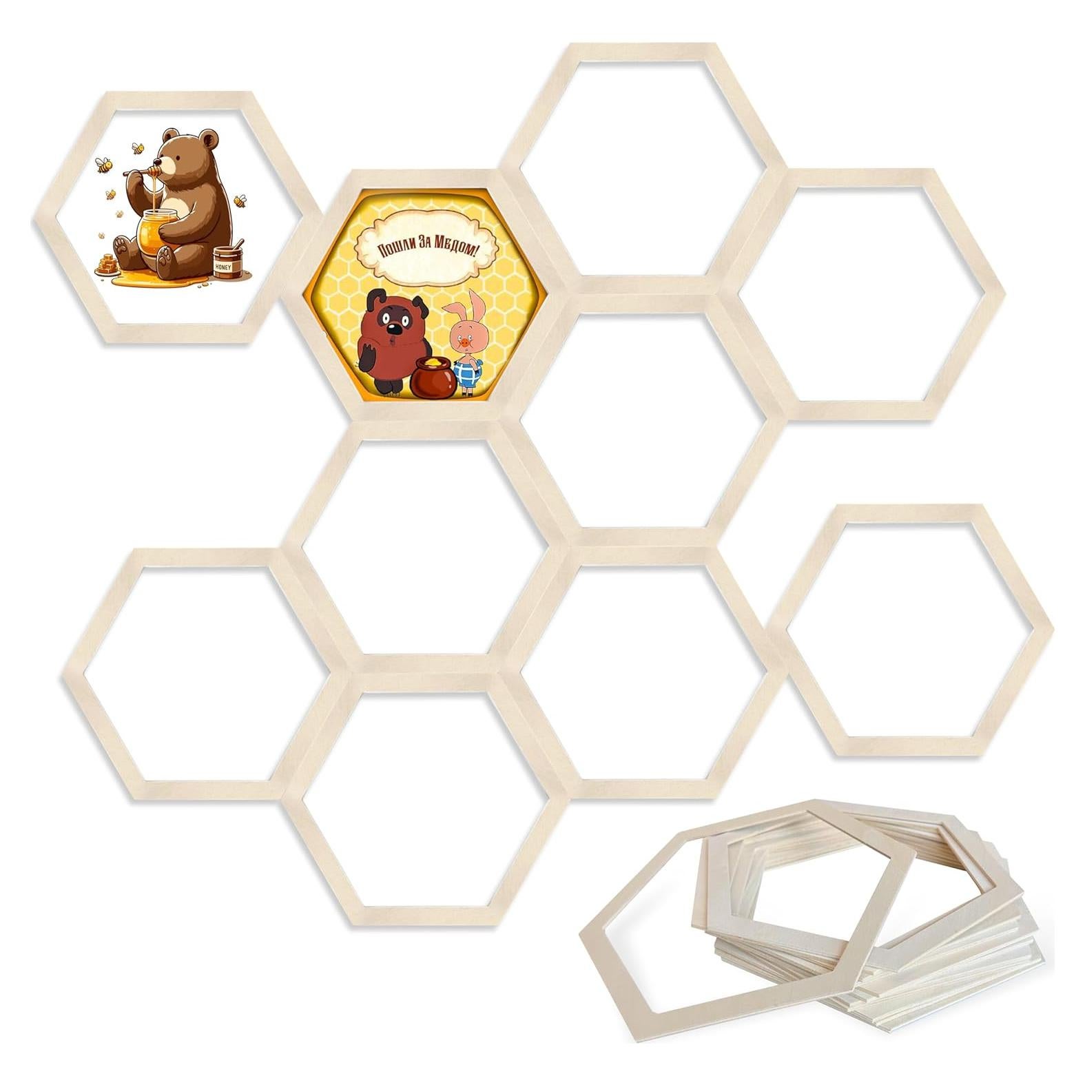 12 Hexágonos de Madera Natural para Decoración DIY - 46.4x52.3 cm