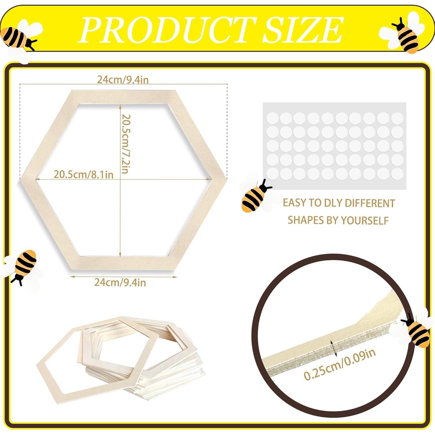 12 Hexágonos de Madera Natural para Decoración DIY - 46.4x52.3 cm