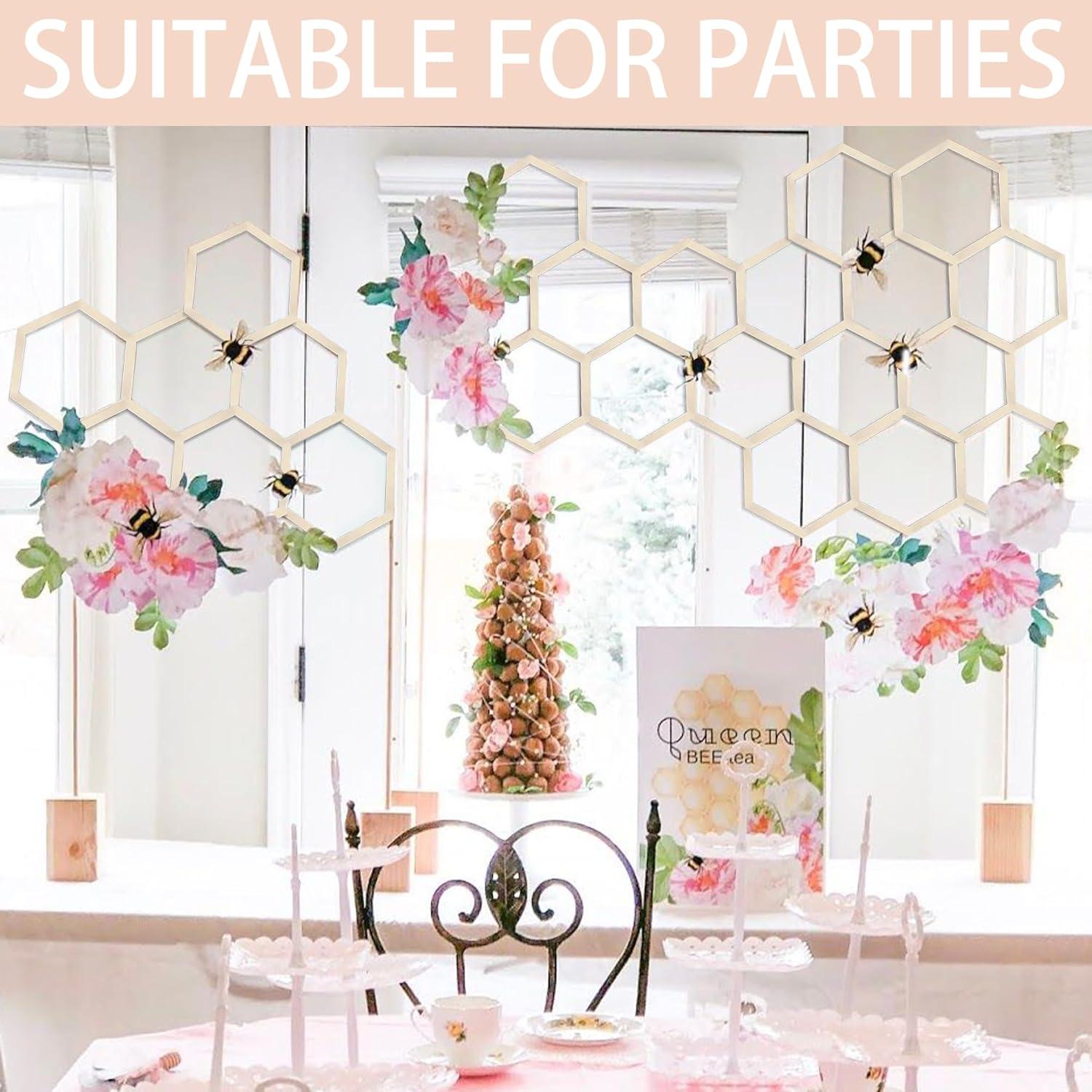 12 Hexágonos de Madera Natural para Decoración DIY - 46.4x52.3 cm