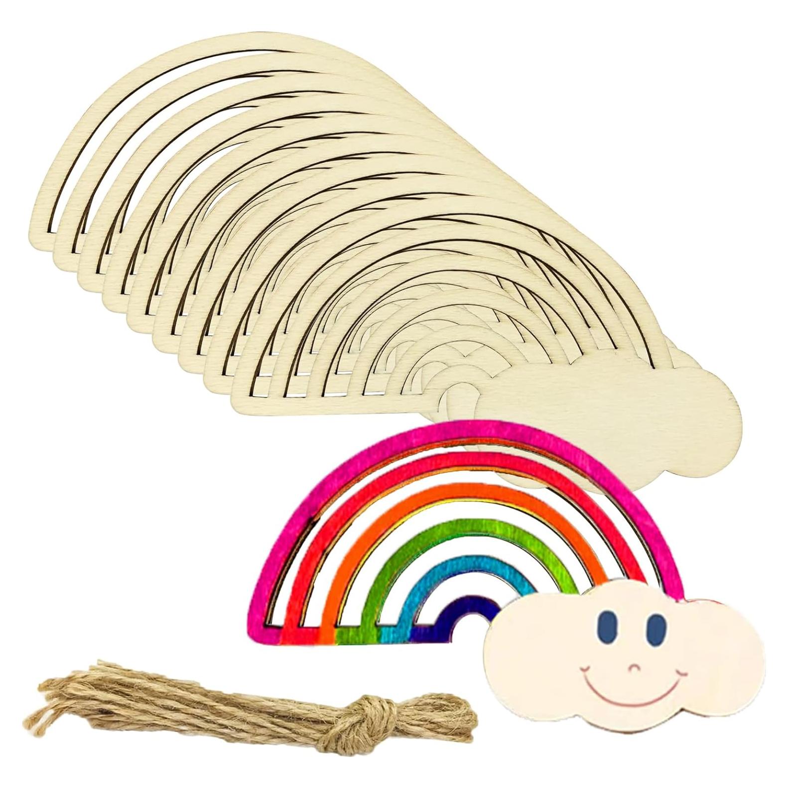 Kit de Manualidades de Arcoíris 10 Piezas - Decoración de Madera