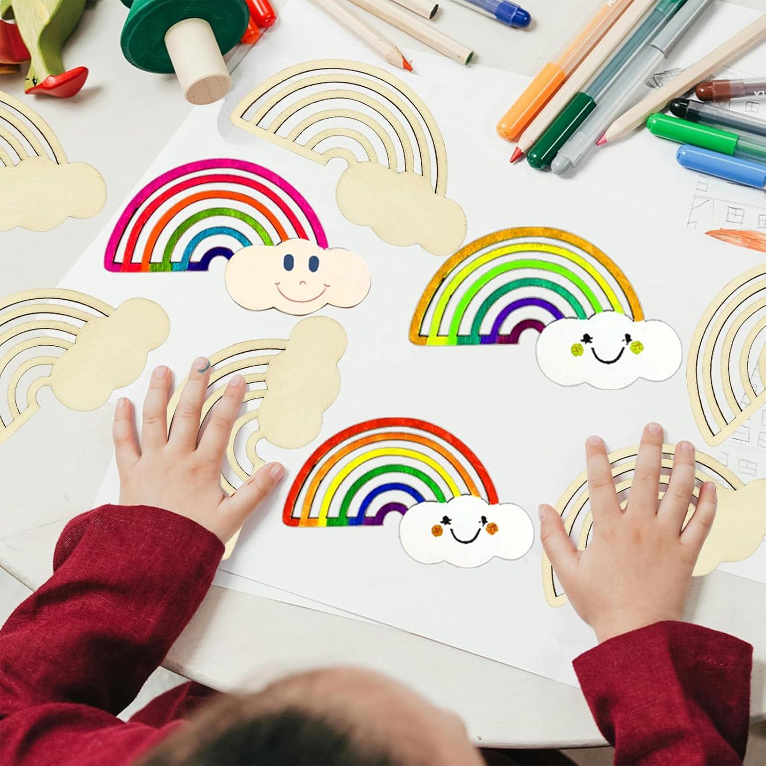 Kit de Manualidades de Arcoíris 10 Piezas - Decoración de Madera