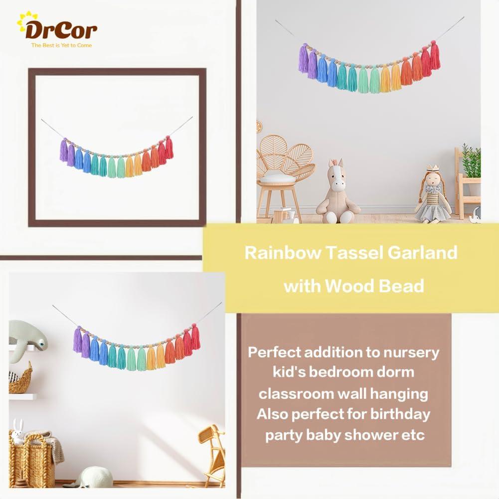 Guirnalda de Borlas Boho DrCor Arcoíris Hecha a Mano 2.28m