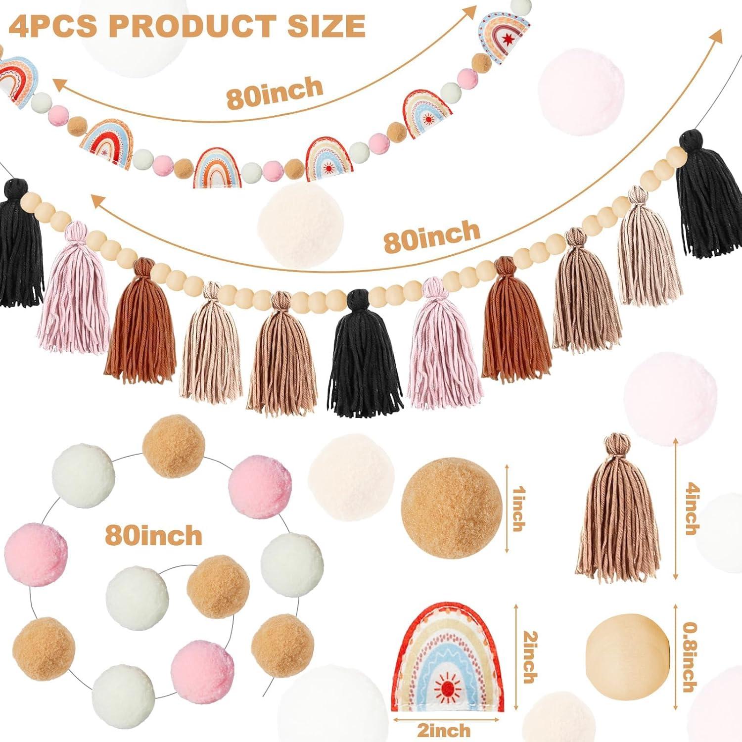 Guirnalda de Fieltro Boho QOUBAI 4 Pcs con Pom Poms y Borlas