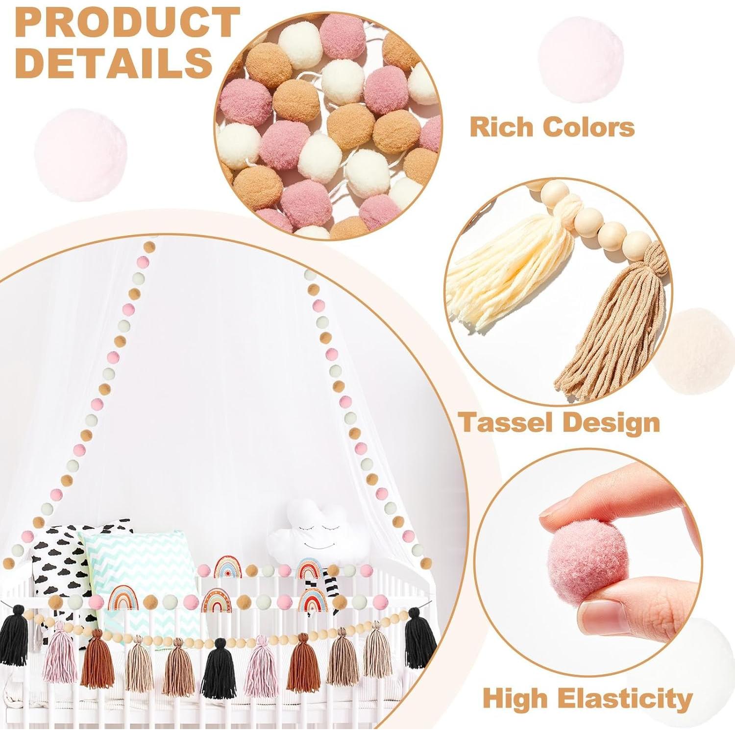 Guirnalda de Fieltro Boho QOUBAI 4 Pcs con Pom Poms y Borlas