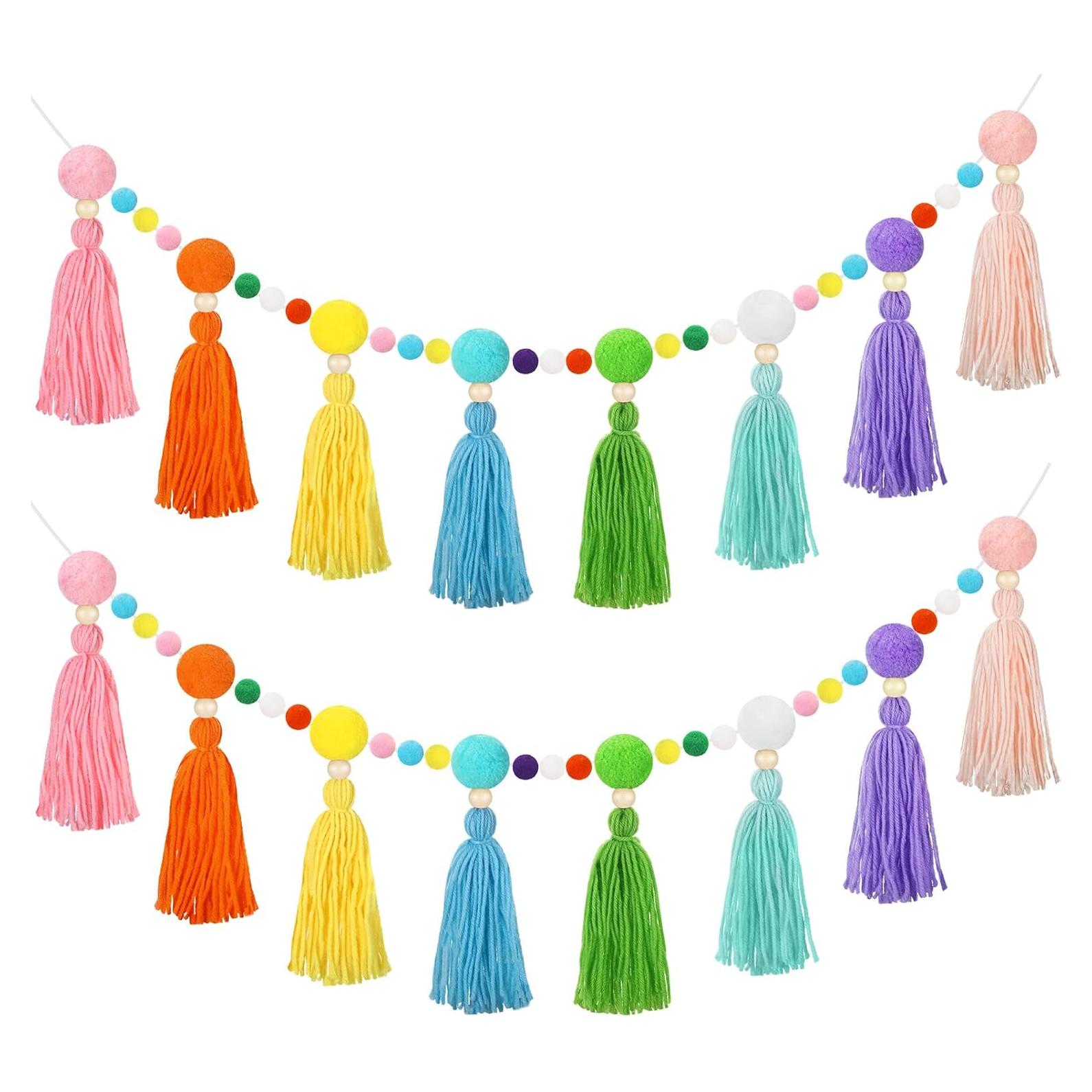 Guirnalda de Pom Pom Arcoíris Janinka 4m con Borlas Coloridas