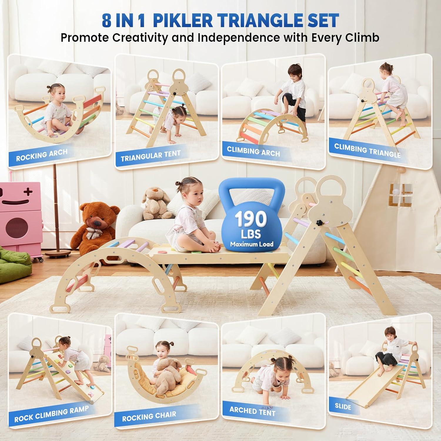 Conjunto Triángulo Pikler Saryocy 8 en 1 para Niños 1-6 Años