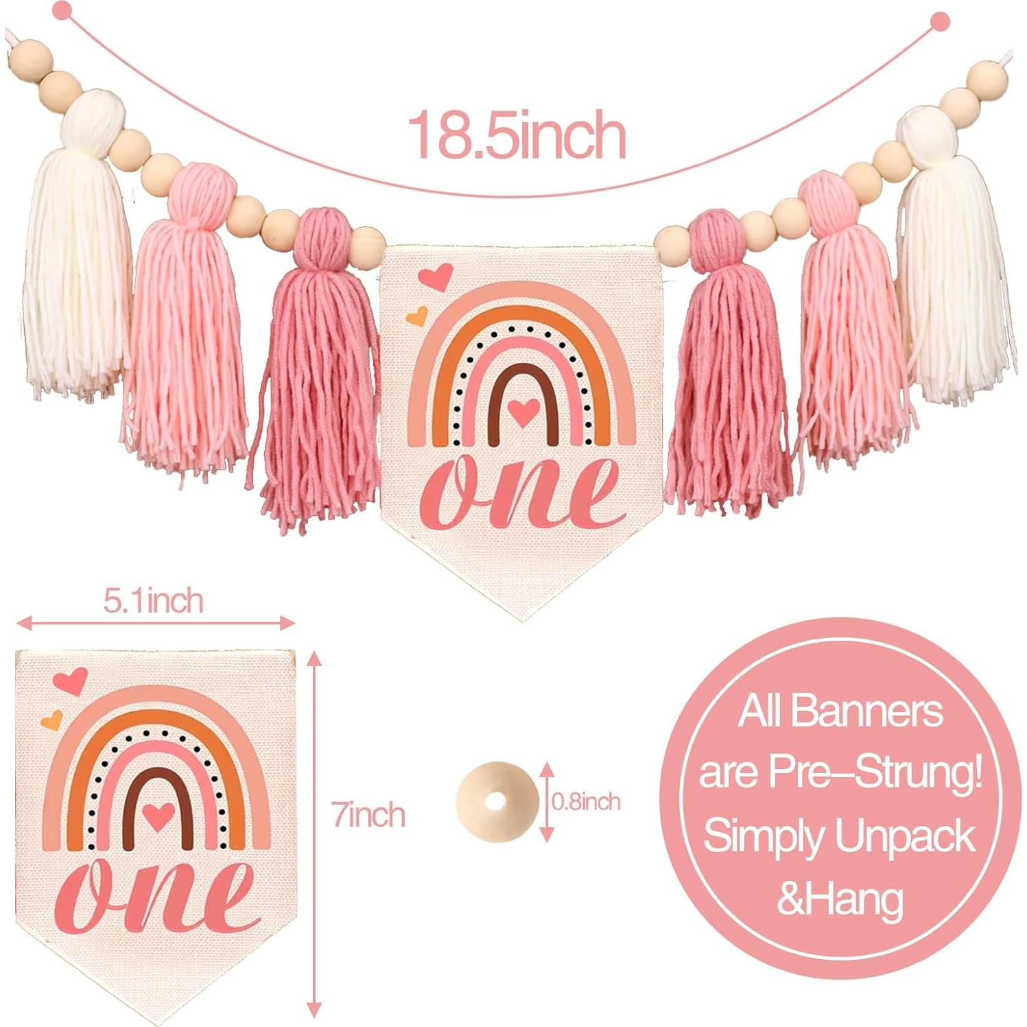 Guirnalda de Borlas de Perlas de Madera Rosa HODIHIWI