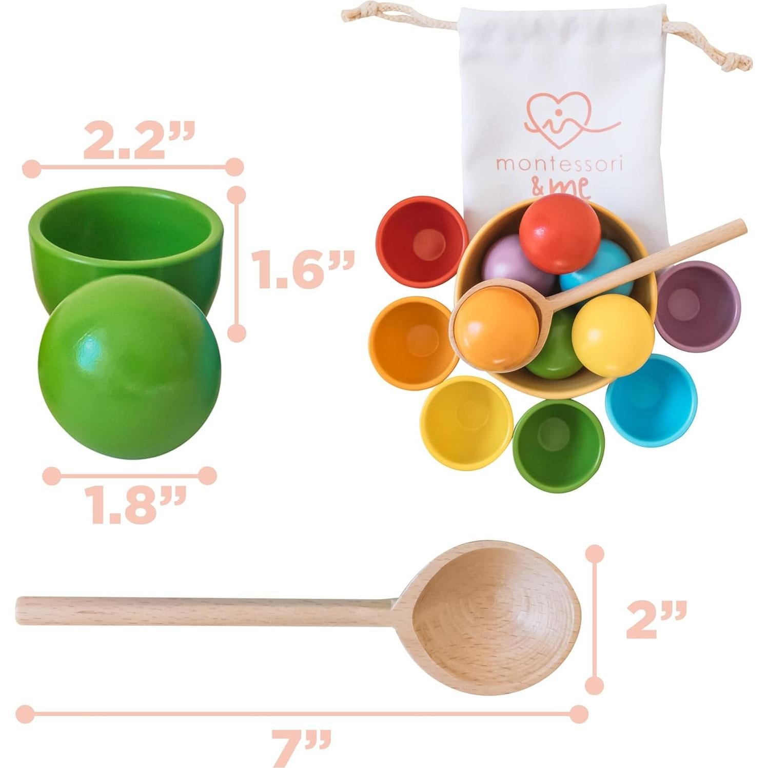 Conjunto de Clasificación de Colores Montessori & Me - 6 Bolas de Madera 46mm