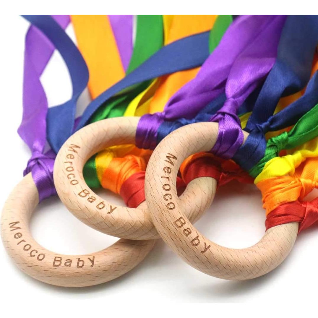 MEROCO Anillo de Madera Arcoíris para Niños - 2 Piezas