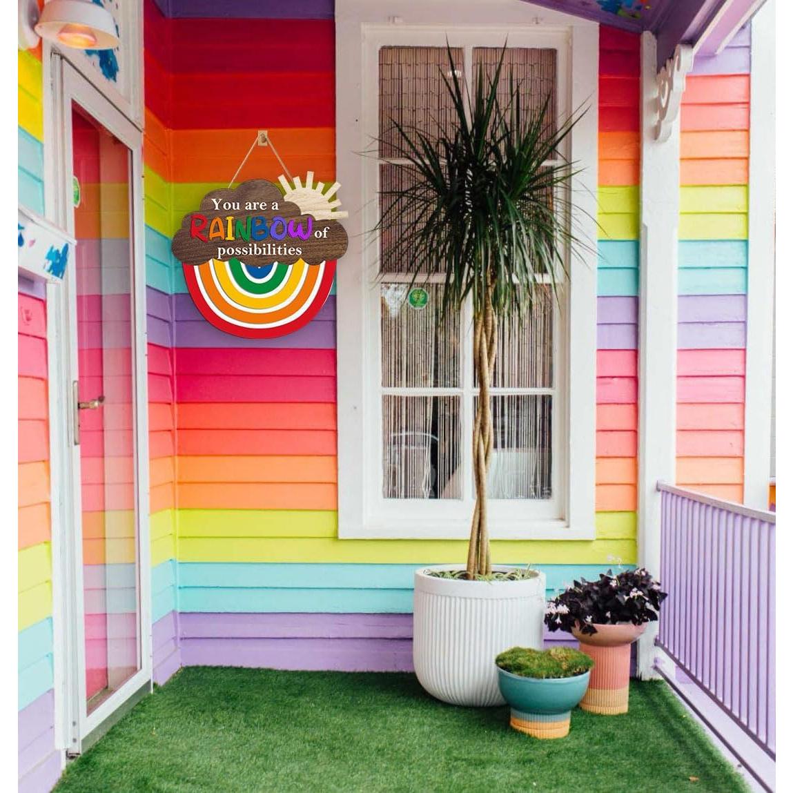 Letrero de Madera Arcoíris OLMIXA 31x29 cm Decorativo