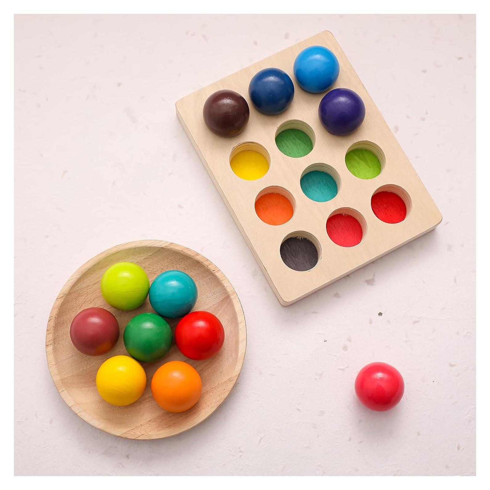 Juego de Bolas de Clasificación de Color de Madera ibwaae 12 Pcs