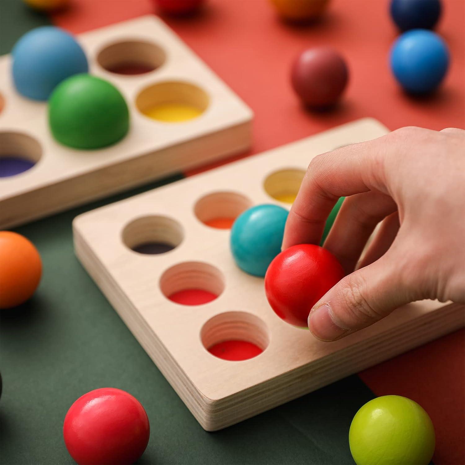 Juego de Bolas de Clasificación de Color de Madera ibwaae 12 Pcs