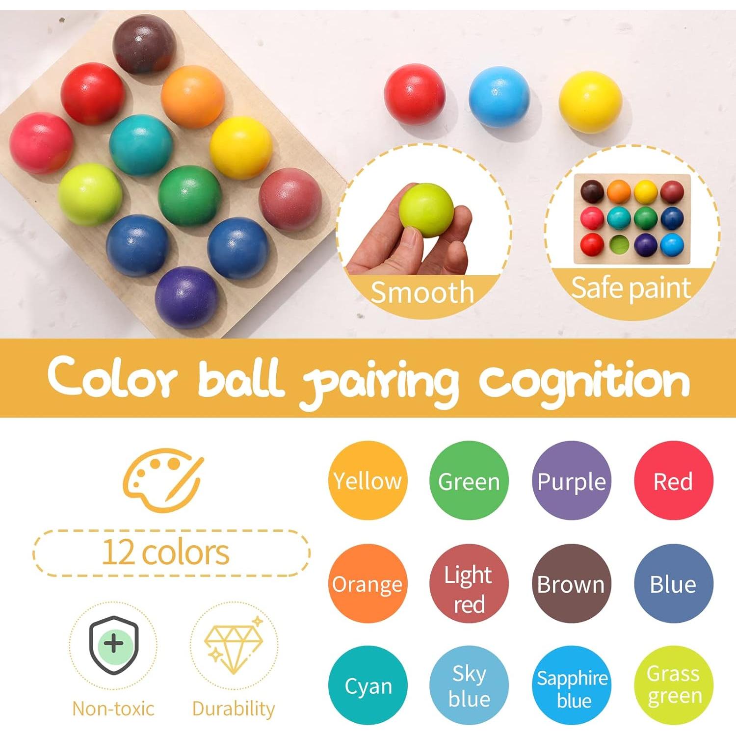 Juego de Bolas de Clasificación de Color de Madera ibwaae 12 Pcs