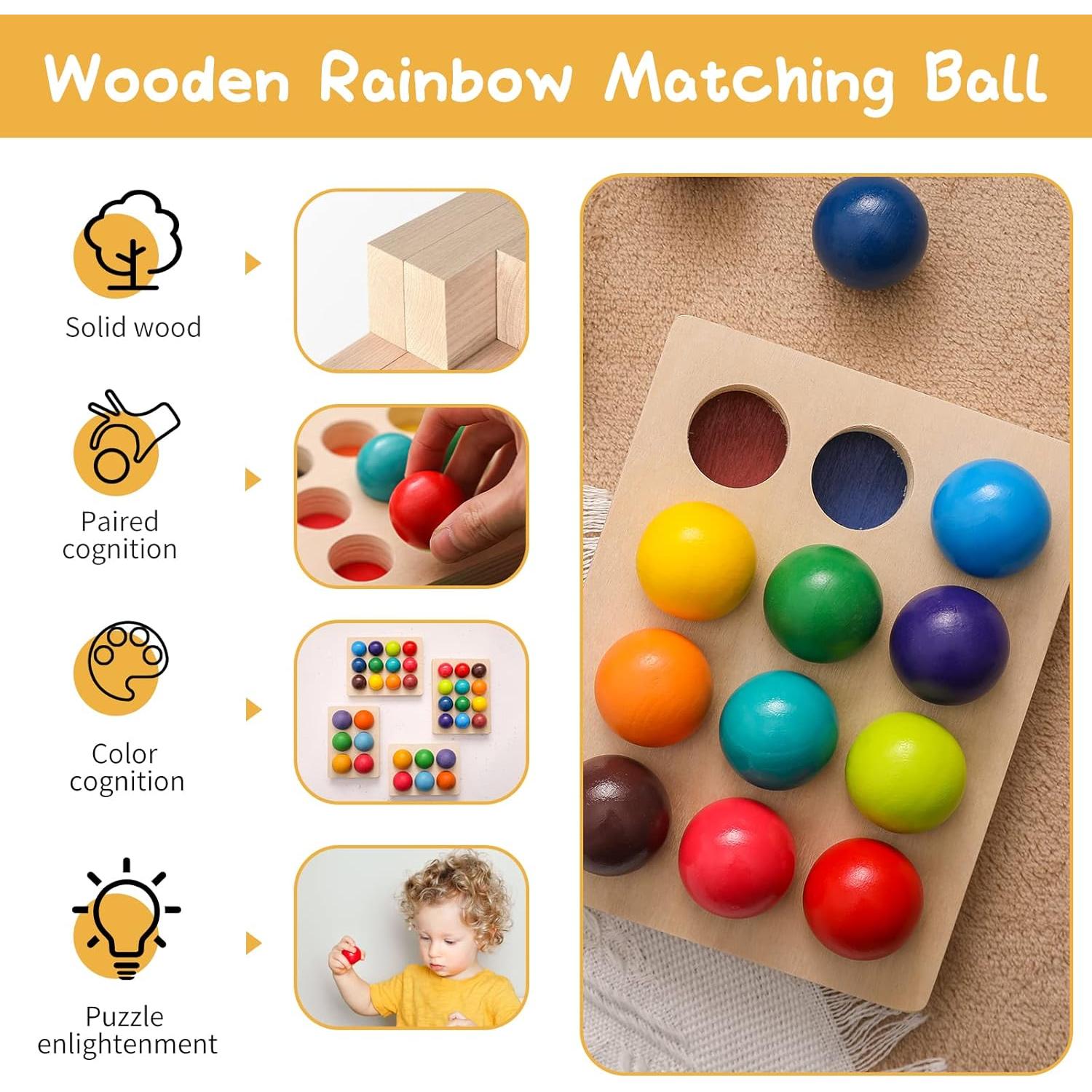 Juego de Bolas de Clasificación de Color de Madera ibwaae 12 Pcs