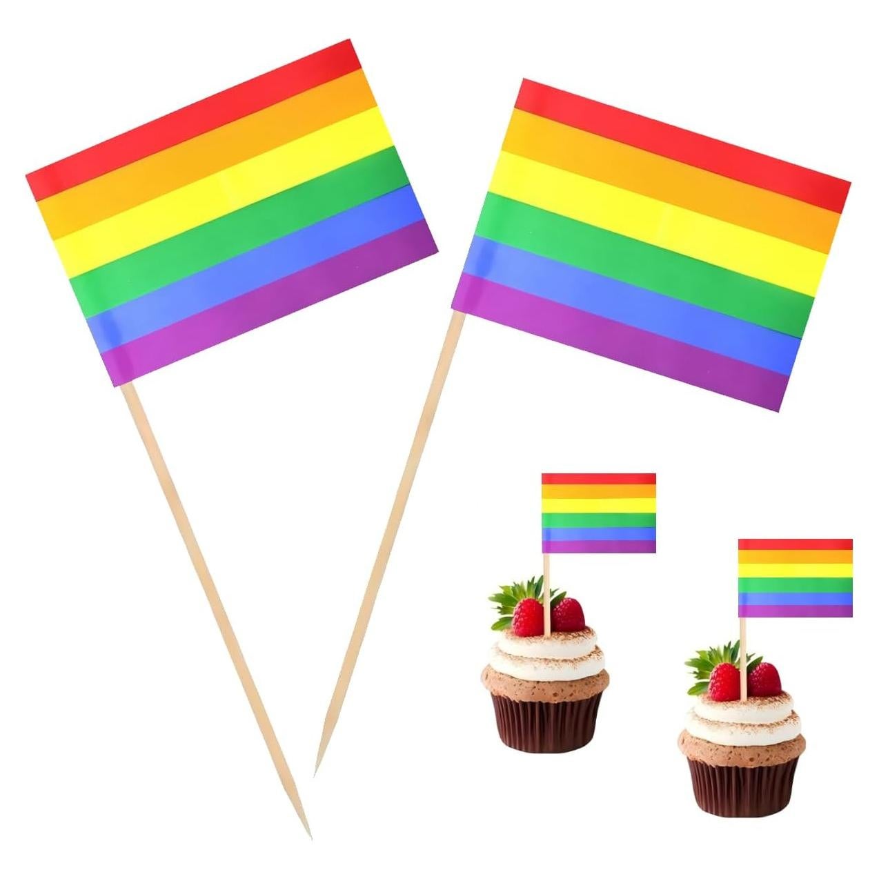 100 Banderas de Orgullo Gay Arcoíris con Palillo de Madera