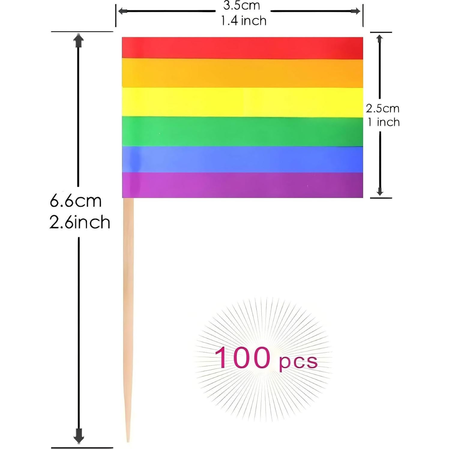 100 Banderas de Orgullo Gay Arcoíris con Palillo de Madera