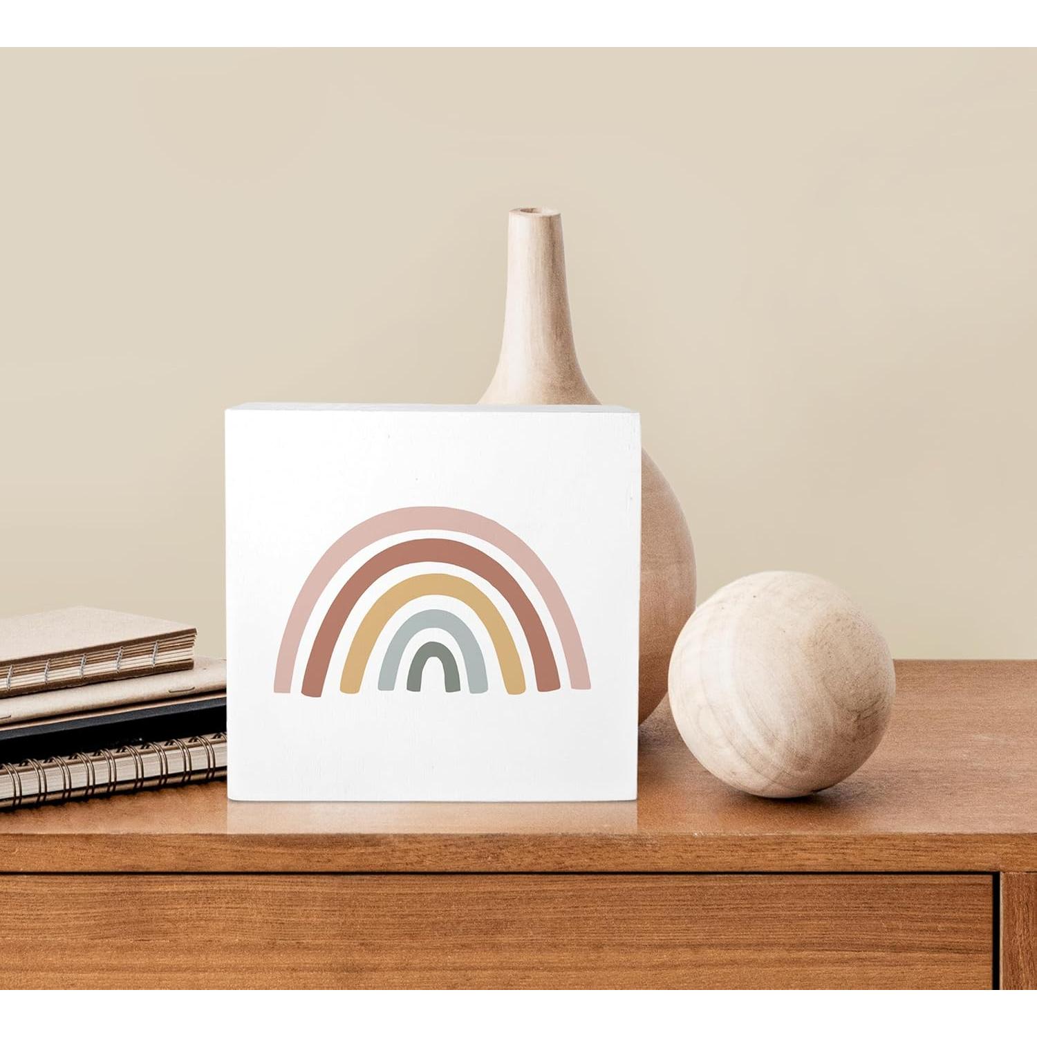 Cartel de Madera Boho KU-DaYi 12.7x12.7 cm Arcoíris