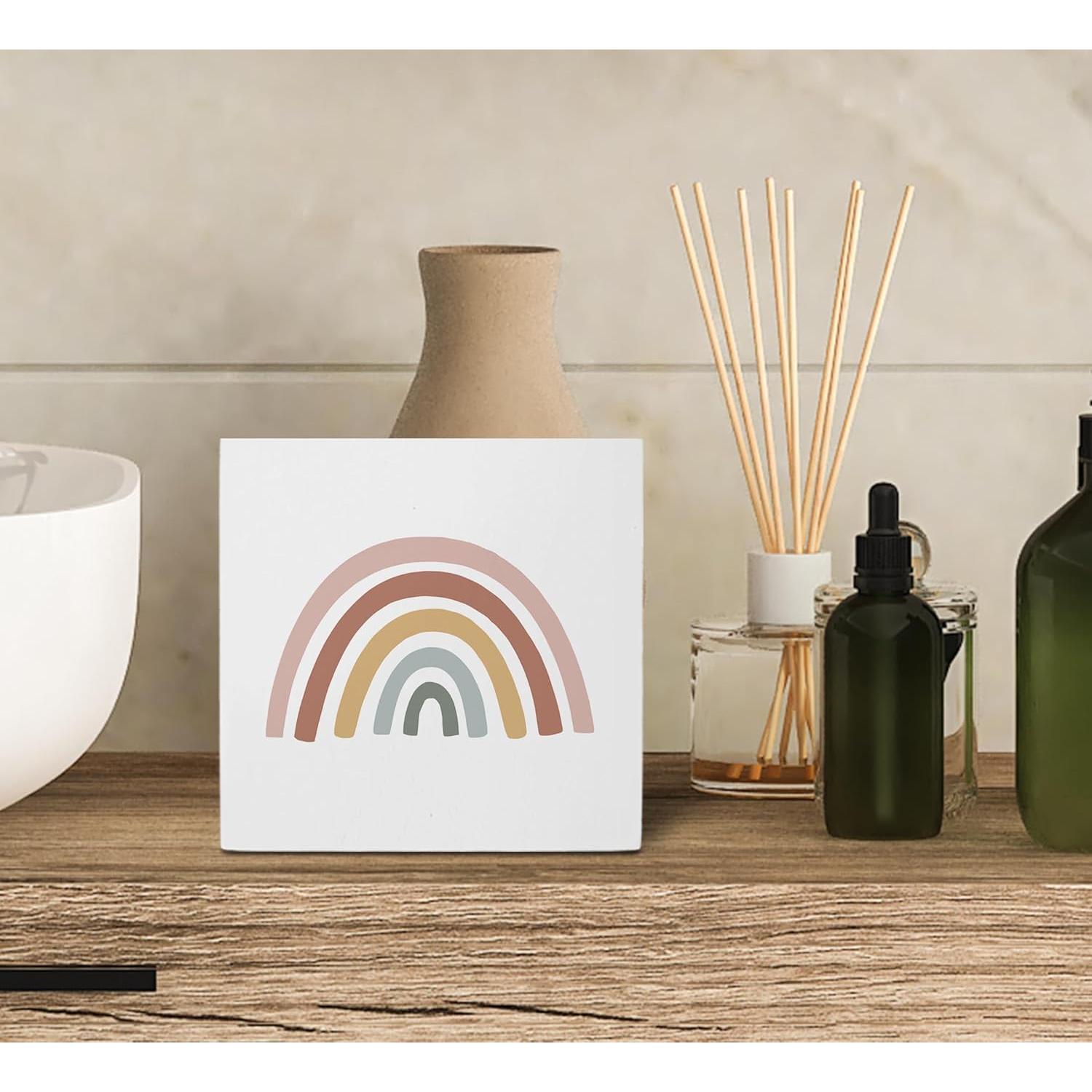 Cartel de Madera Boho KU-DaYi 12.7x12.7 cm Arcoíris