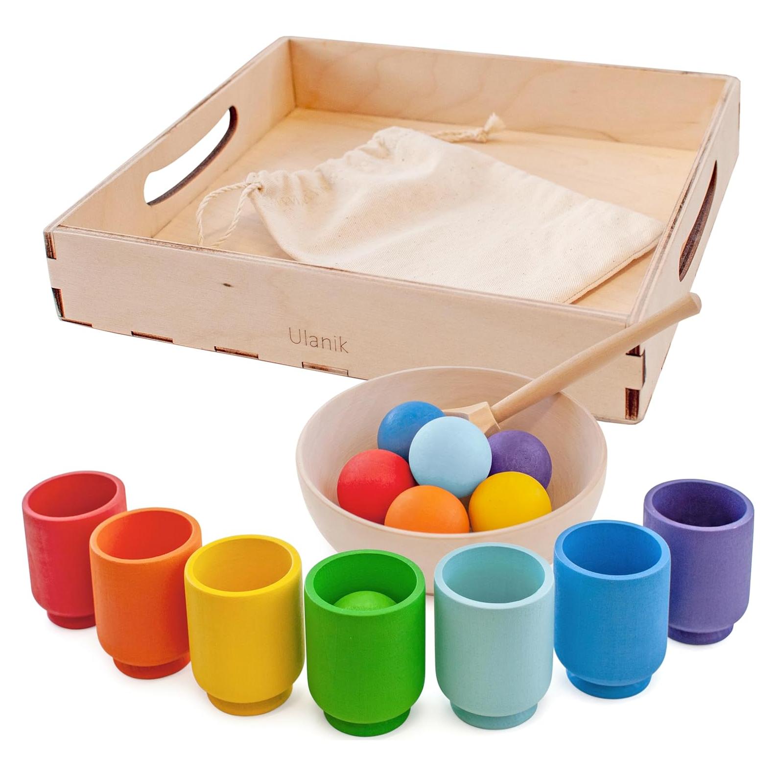Juego Montessori Ulanik Bolas Arcoíris en Tazas 7 Piezas