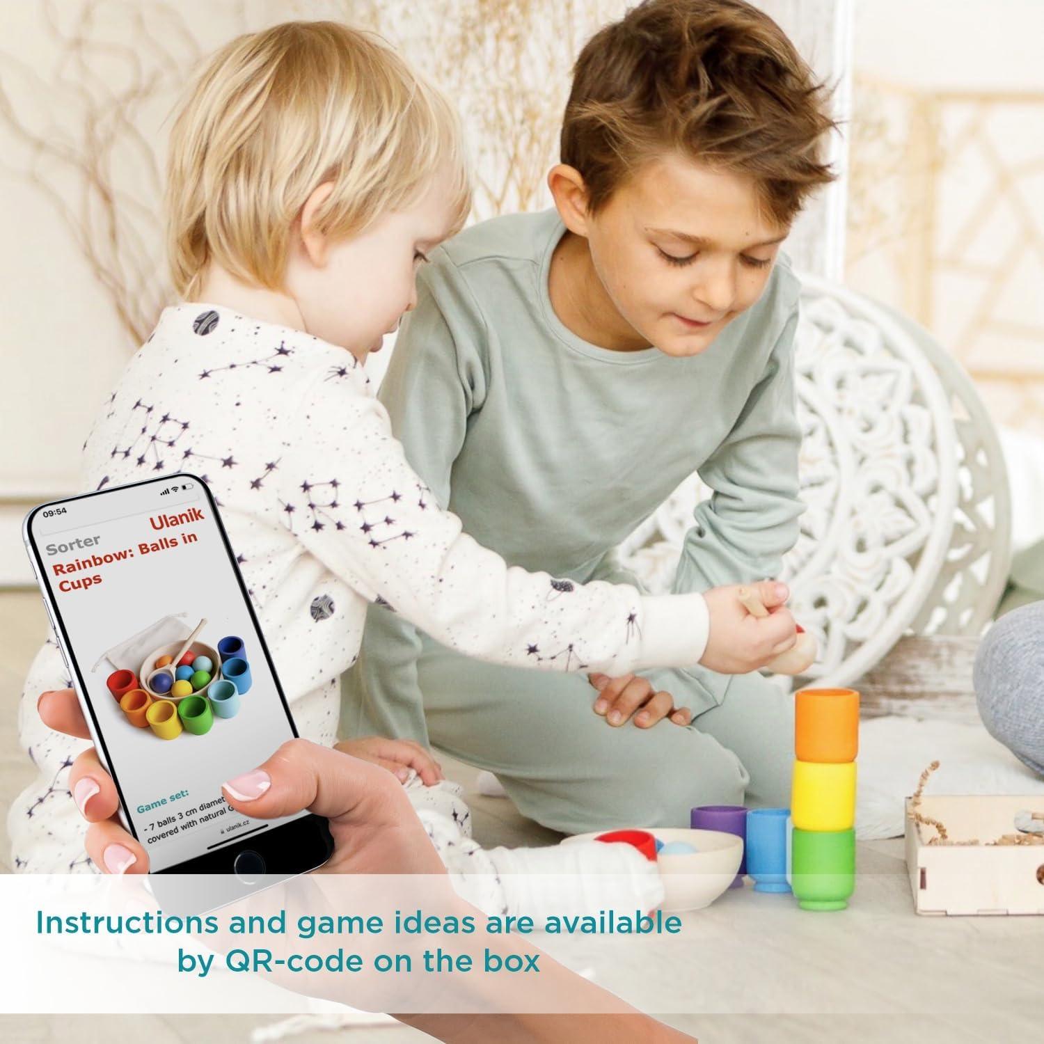 Juego Montessori Ulanik Bolas Arcoíris en Tazas 7 Piezas