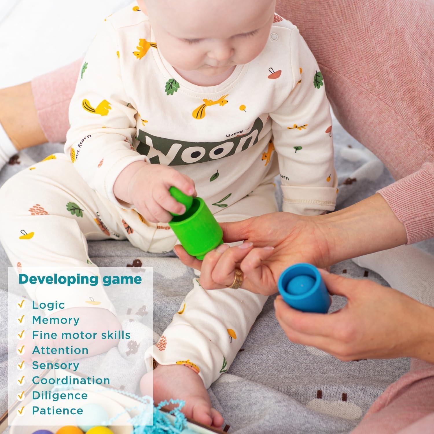 Juego Montessori Ulanik Bolas Arcoíris en Tazas 7 Piezas