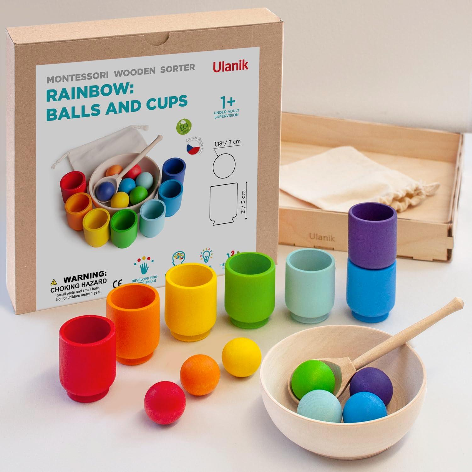 Juego Montessori Ulanik Bolas Arcoíris en Tazas 7 Piezas
