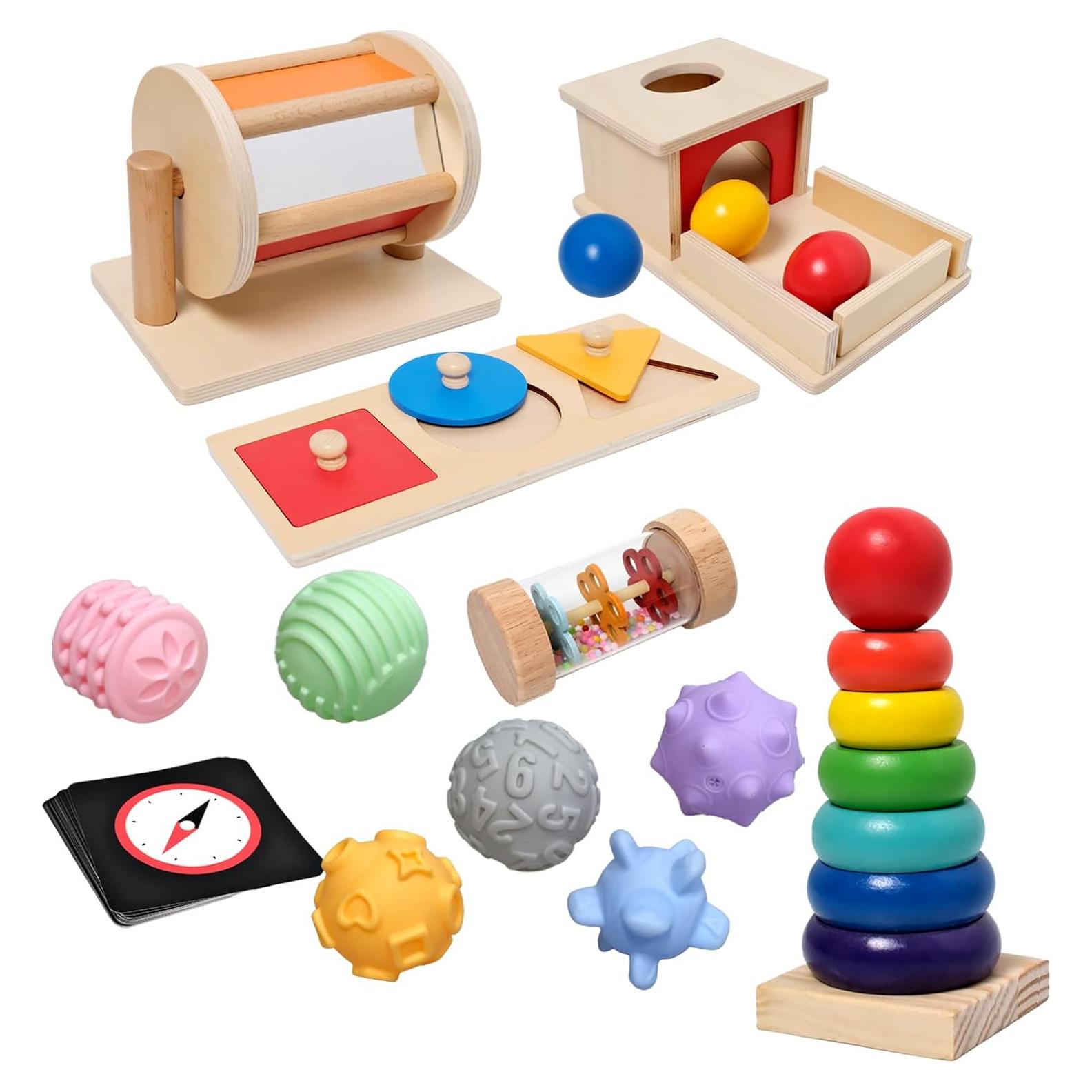 Juego de Juguetes de Madera LECEHIVO 12 Piezas para Bebés