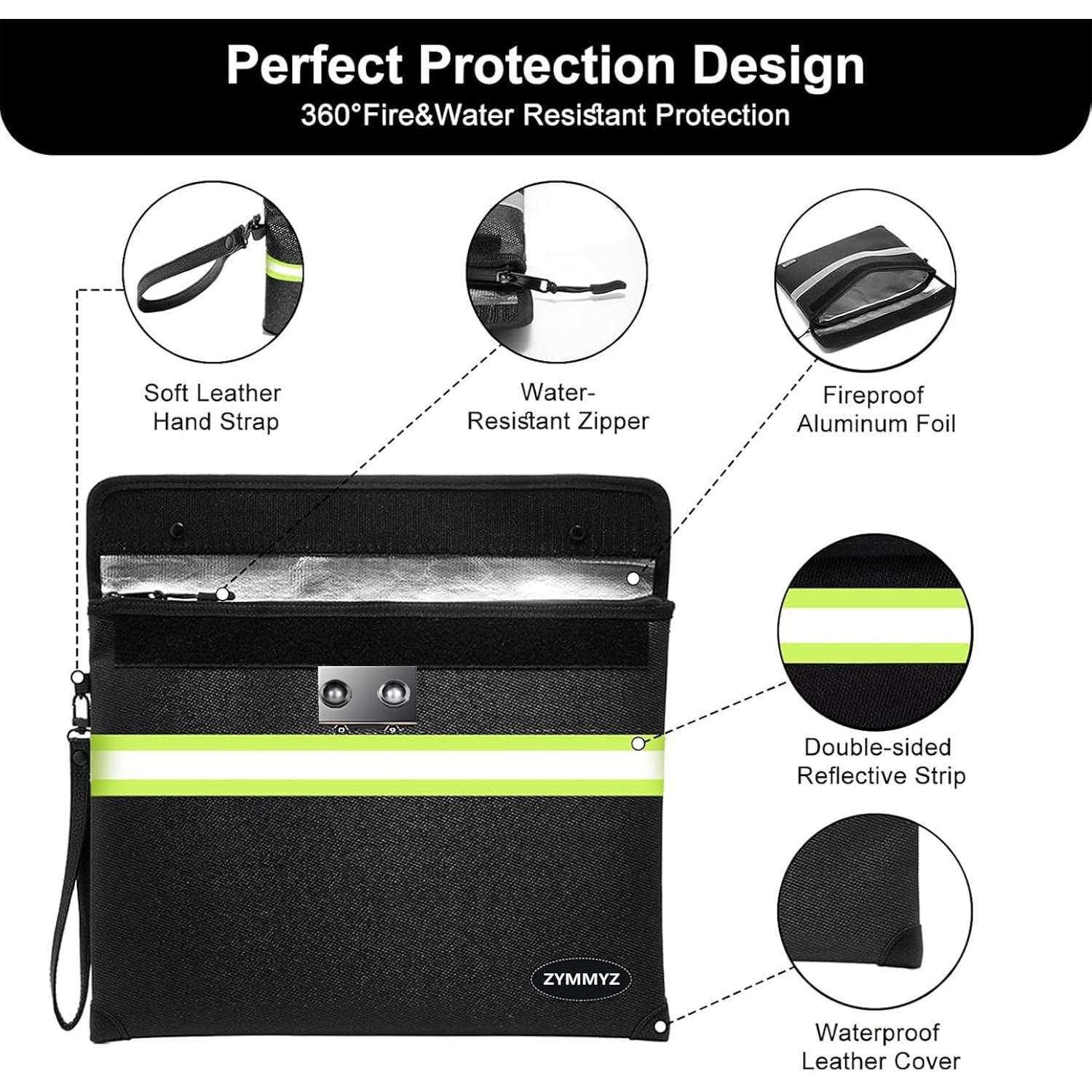 Bolsa Ignífuga ZYMMYZ Mediana con Cerradura y Cremallera