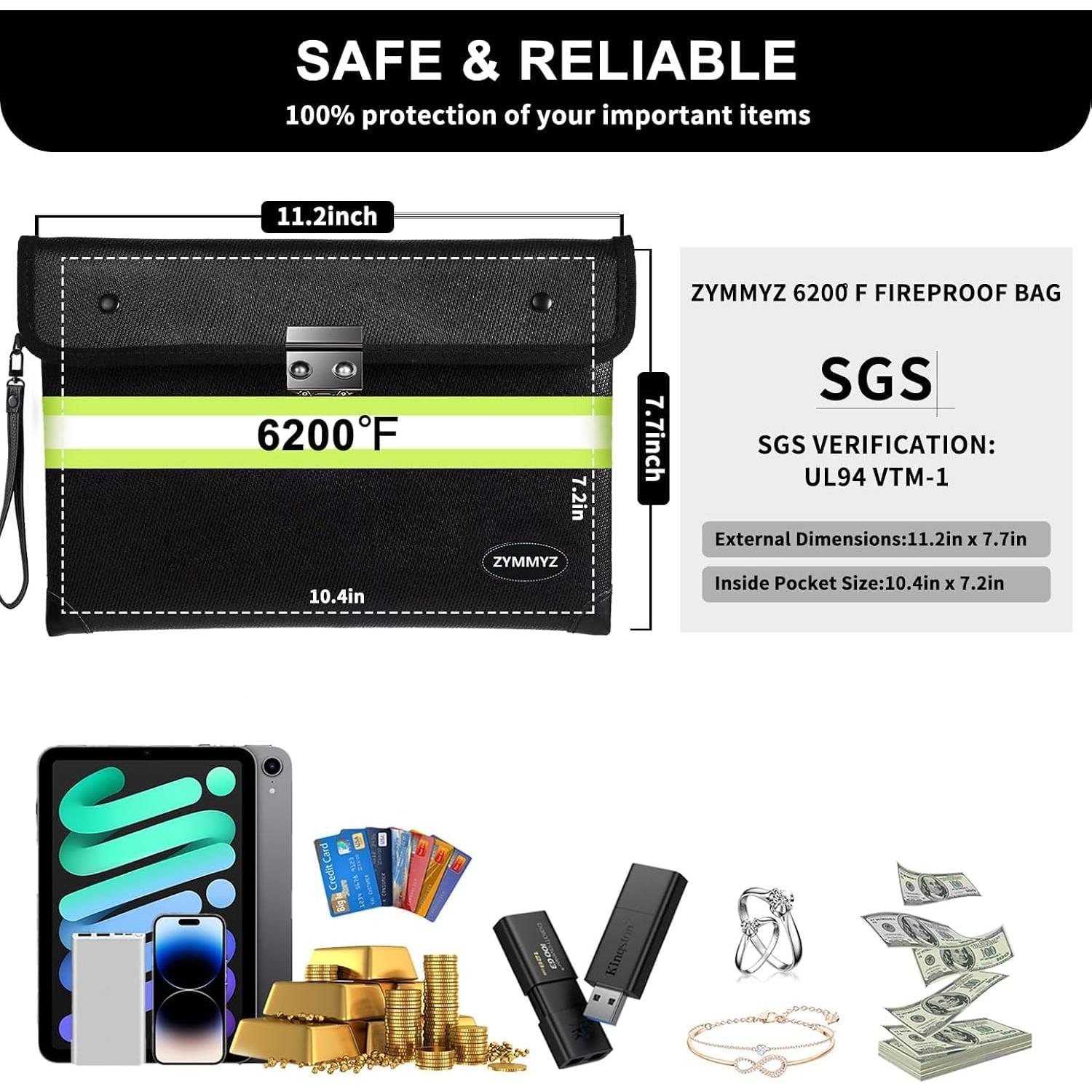 Bolsa Ignífuga ZYMMYZ Mediana con Cerradura y Cremallera