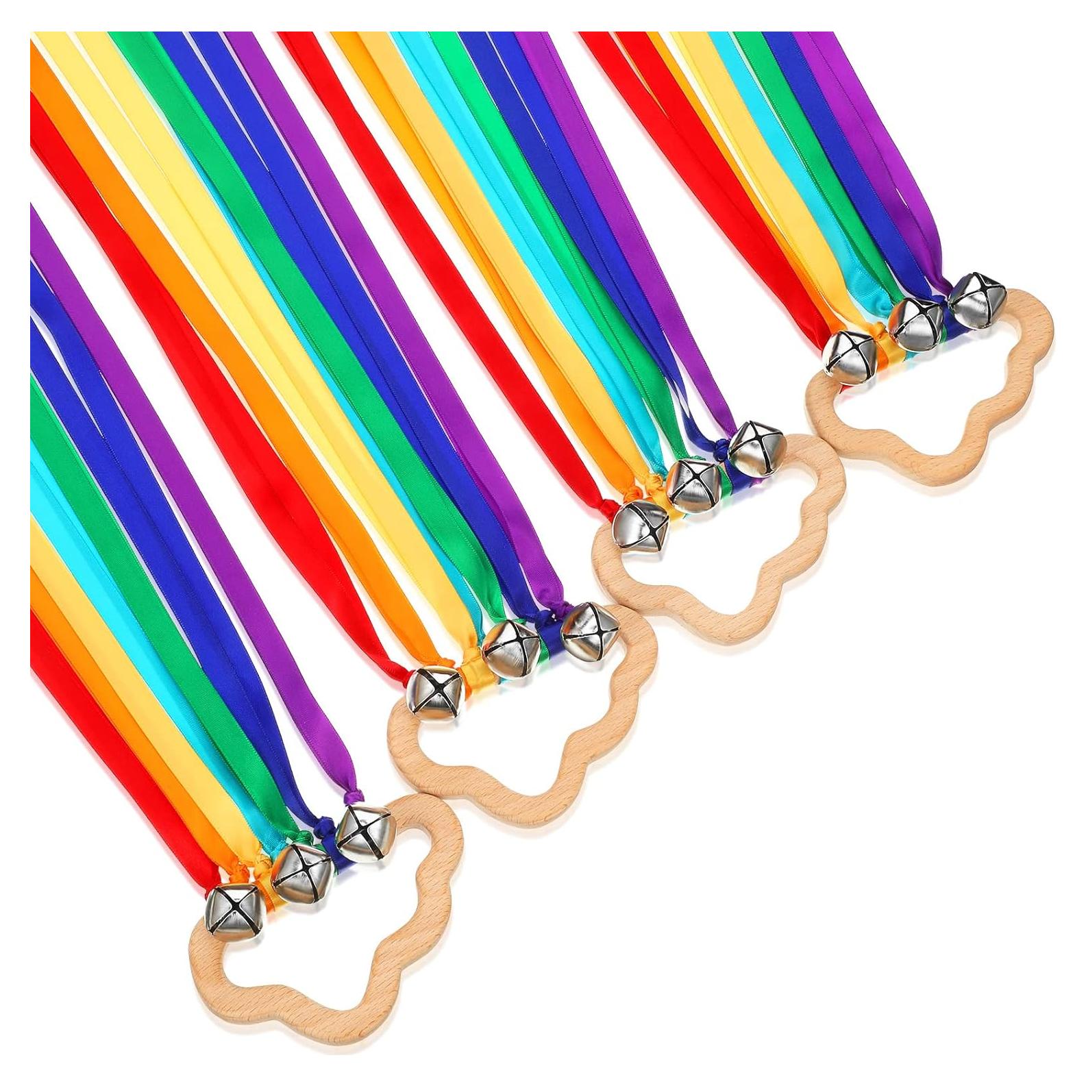 4 Cometas de Cinta de Mano Arcoíris Aoriher con Campanas