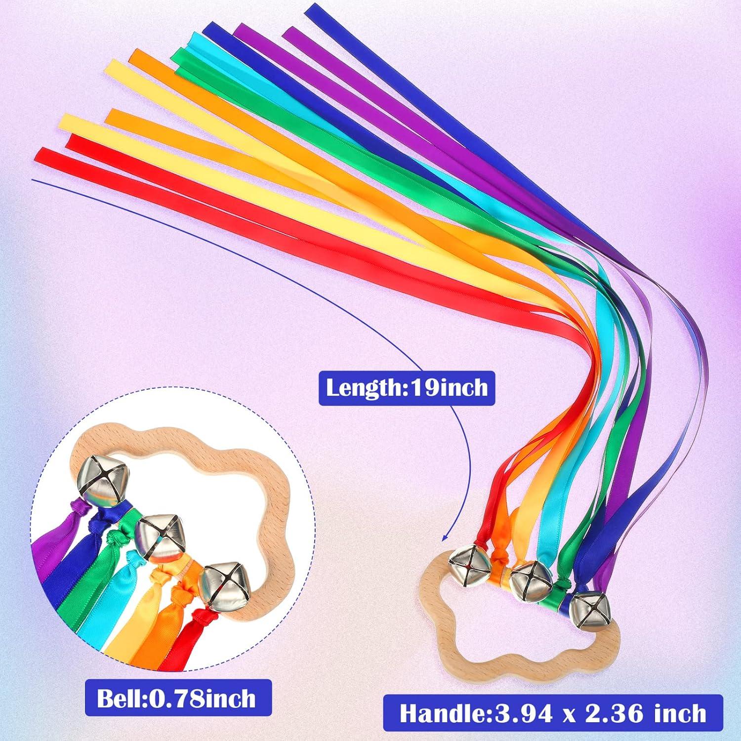 4 Cometas de Cinta de Mano Arcoíris Aoriher con Campanas