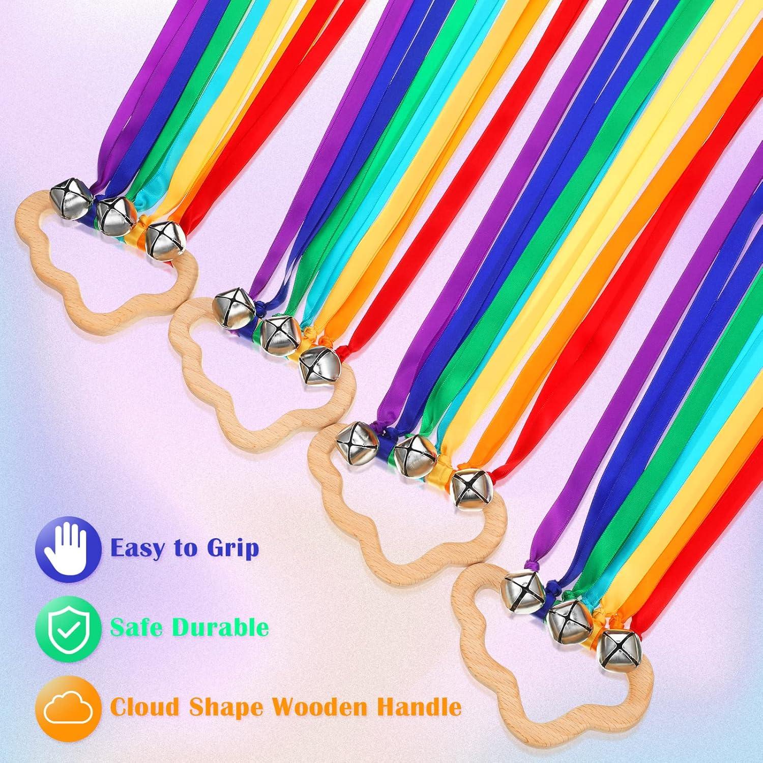 4 Cometas de Cinta de Mano Arcoíris Aoriher con Campanas