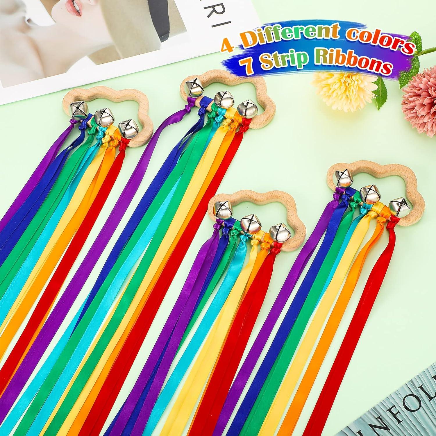 4 Cometas de Cinta de Mano Arcoíris Aoriher con Campanas