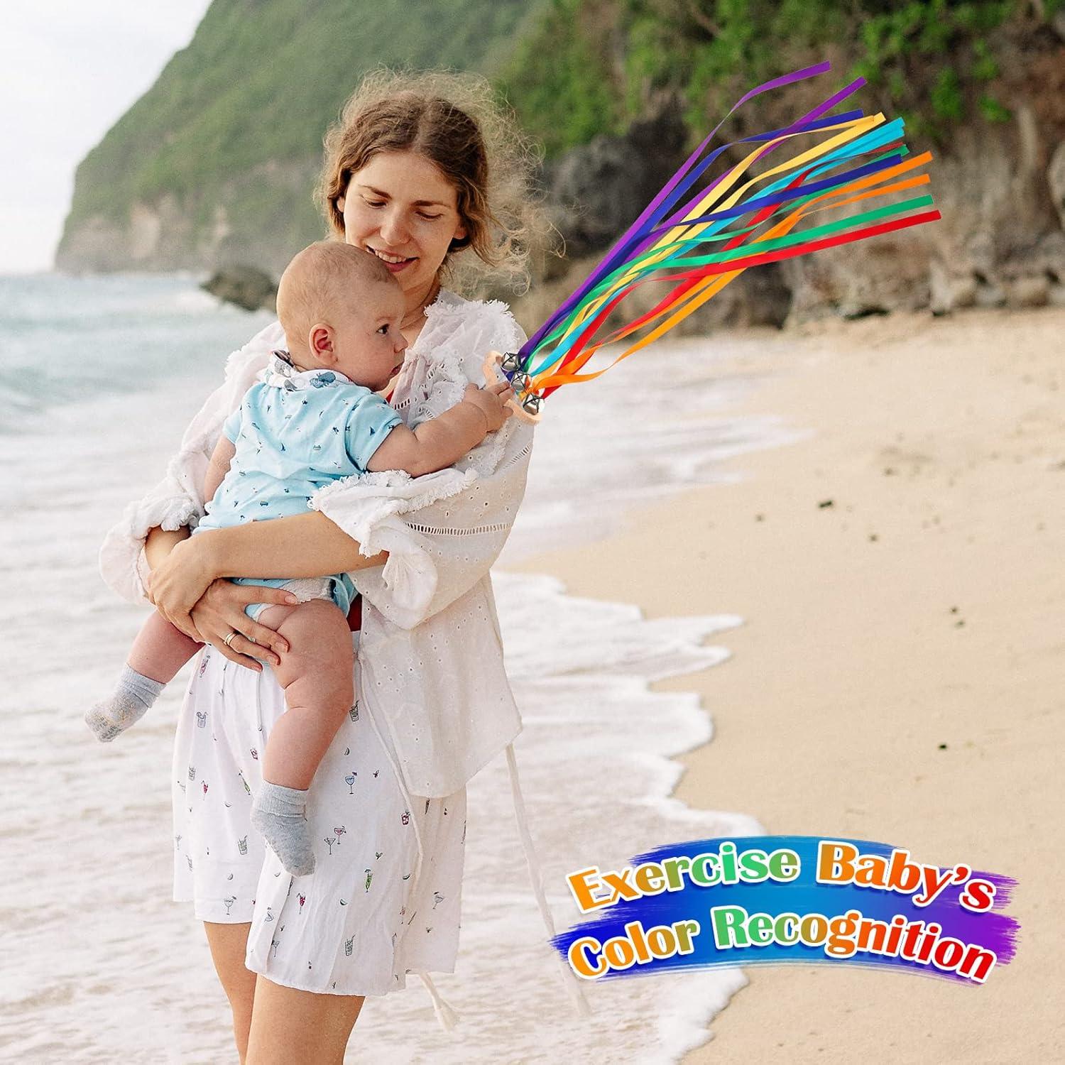 4 Cometas de Cinta de Mano Arcoíris Aoriher con Campanas