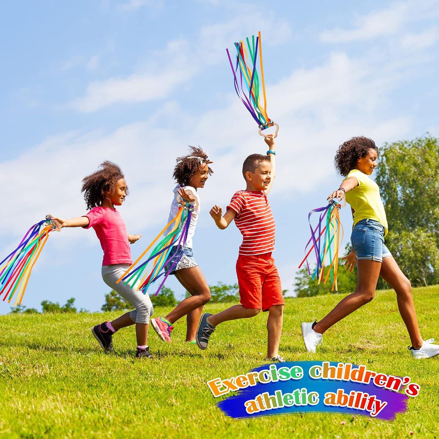 4 Cometas de Cinta de Mano Arcoíris Aoriher con Campanas