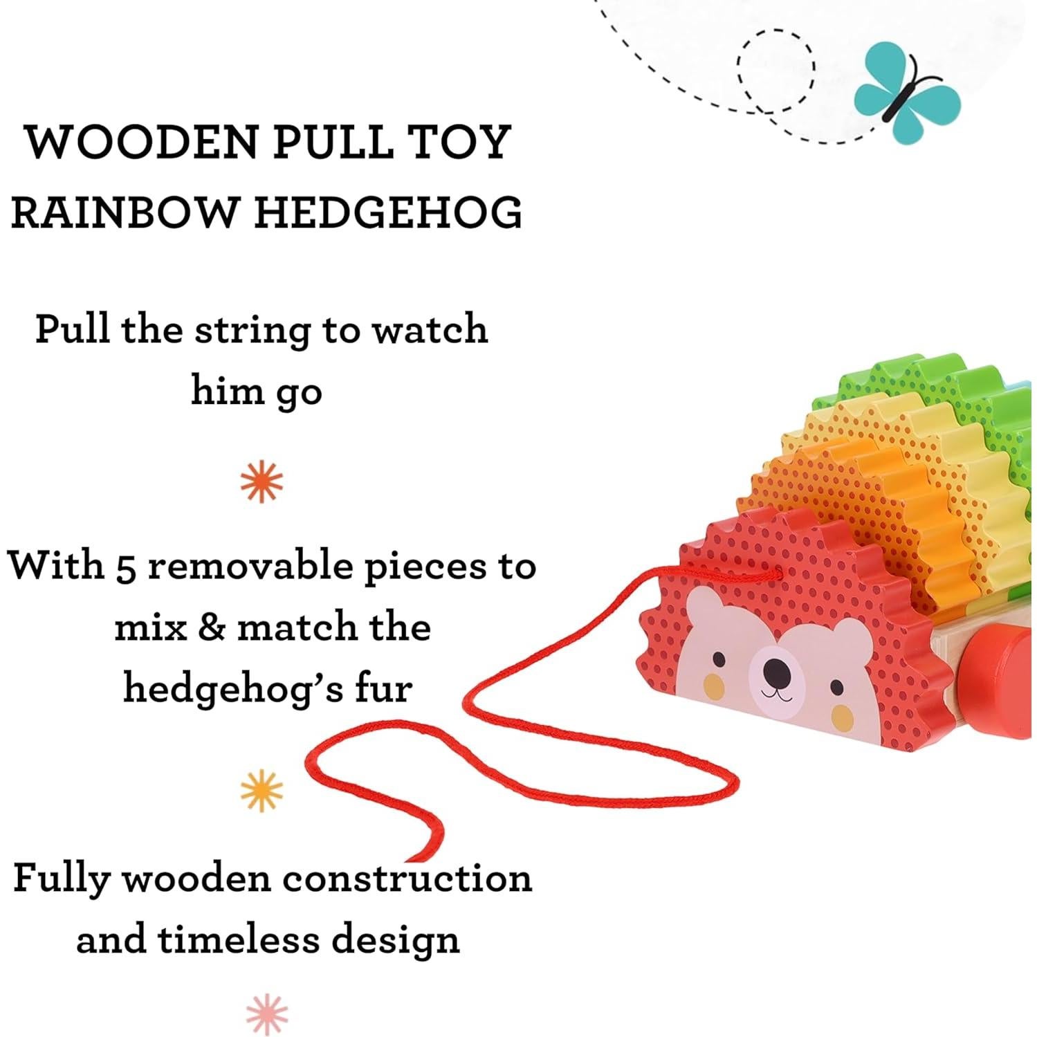 Juguete de Tirar Erizo Arcoíris de Madera Petit Collage
