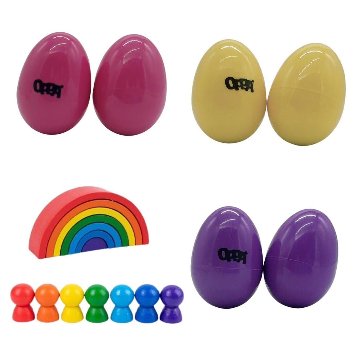 Set Educativo de Juguetes OPPA: Shakers de Huevo y Apilador Arcoíris