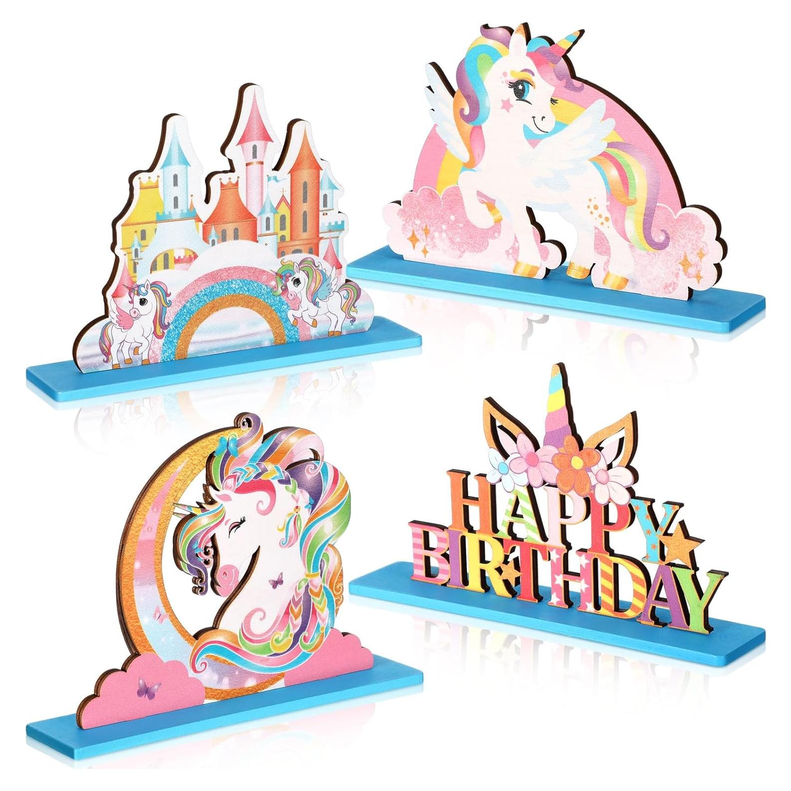 Centros de Mesa de Unicornio Barydat - 4 Piezas de Madera