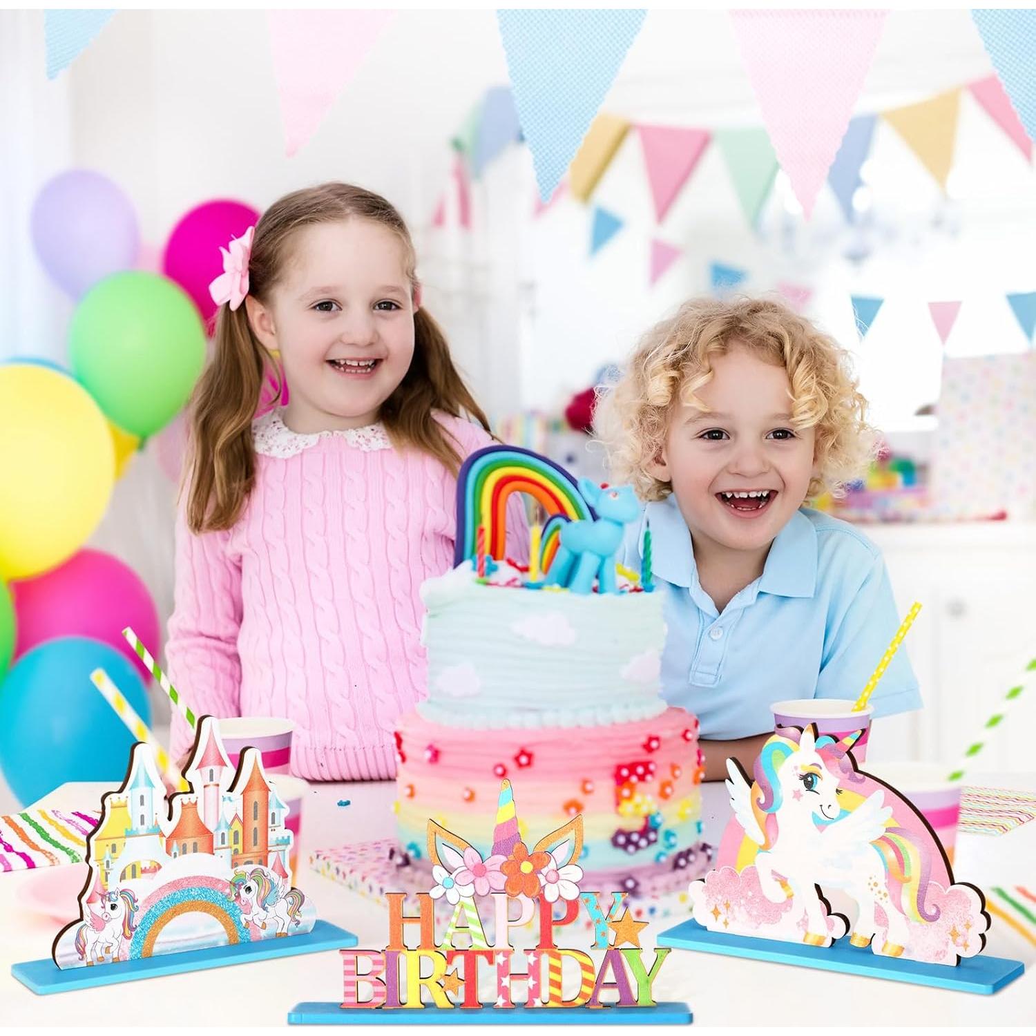 Centros de Mesa de Unicornio Barydat - 4 Piezas de Madera