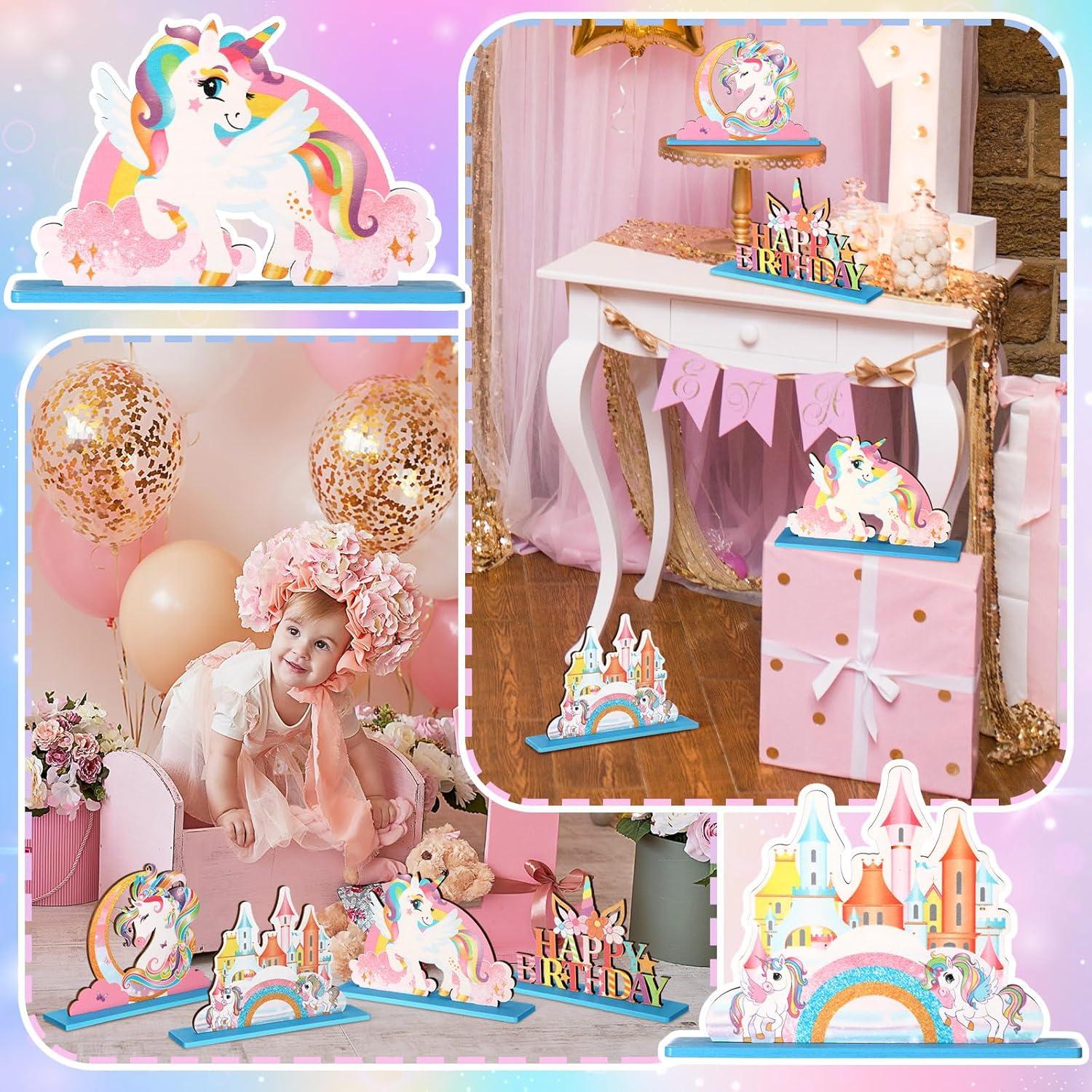 Centros de Mesa de Unicornio Barydat - 4 Piezas de Madera