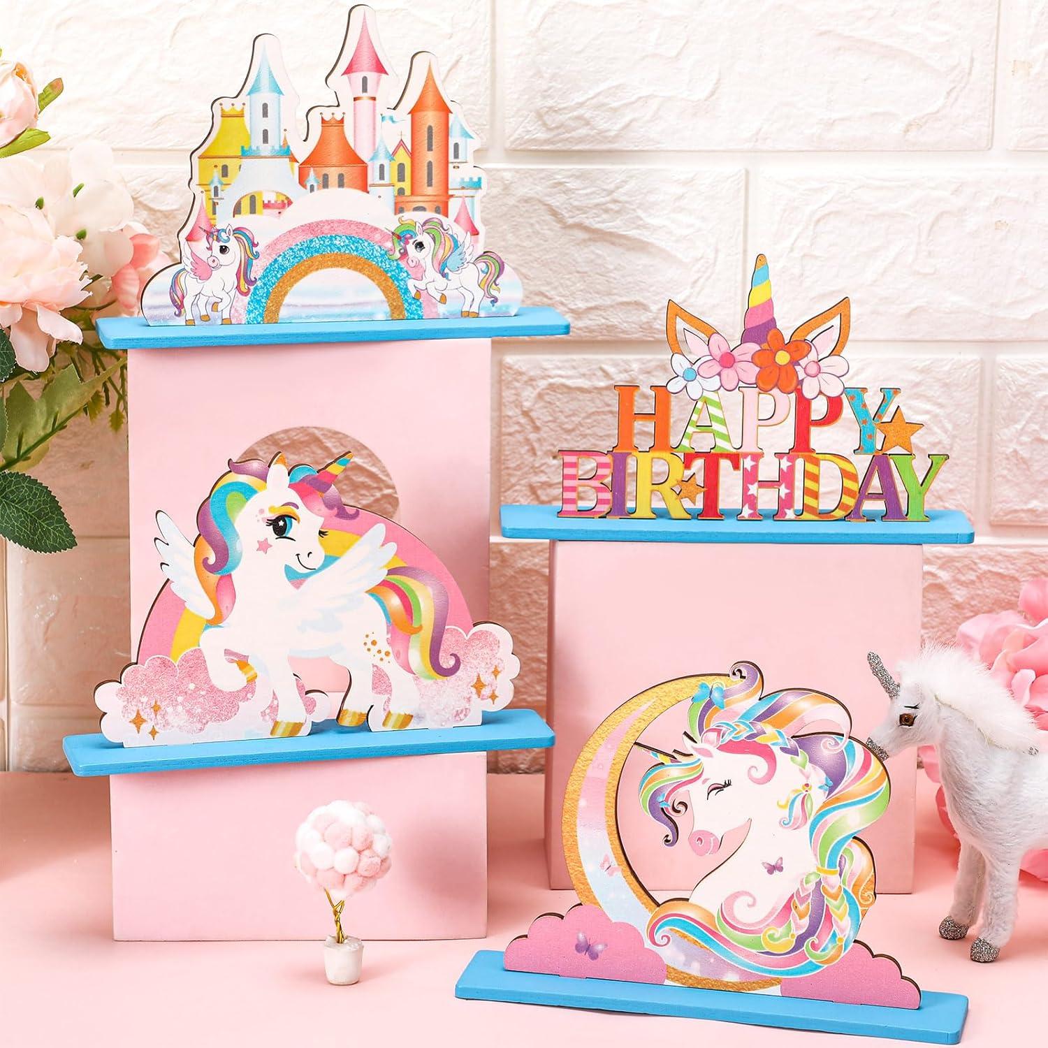 Centros de Mesa de Unicornio Barydat - 4 Piezas de Madera