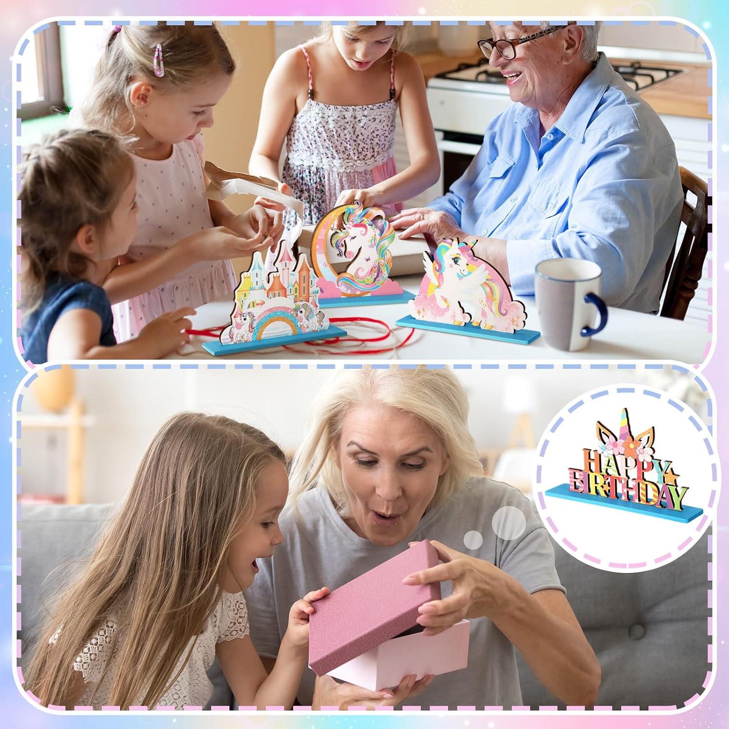 Centros de Mesa de Unicornio Barydat - 4 Piezas de Madera