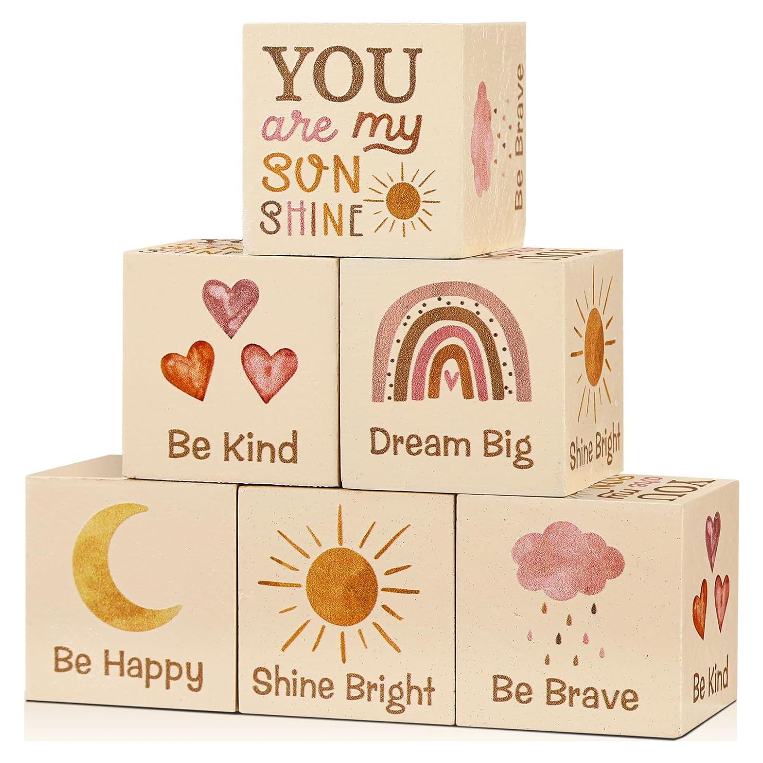 6 Bloques de Madera Boho Arcoíris para Decoración Infantil