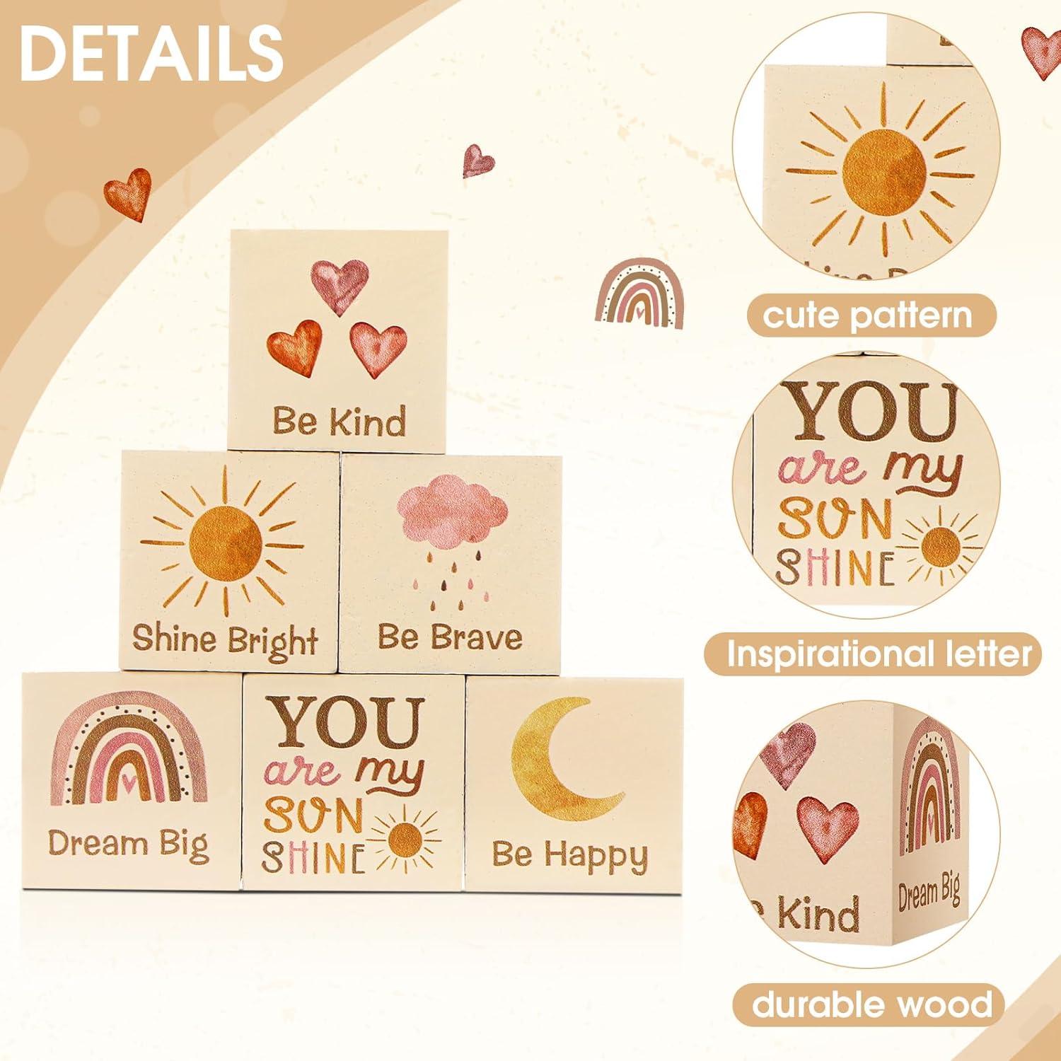 6 Bloques de Madera Boho Arcoíris para Decoración Infantil