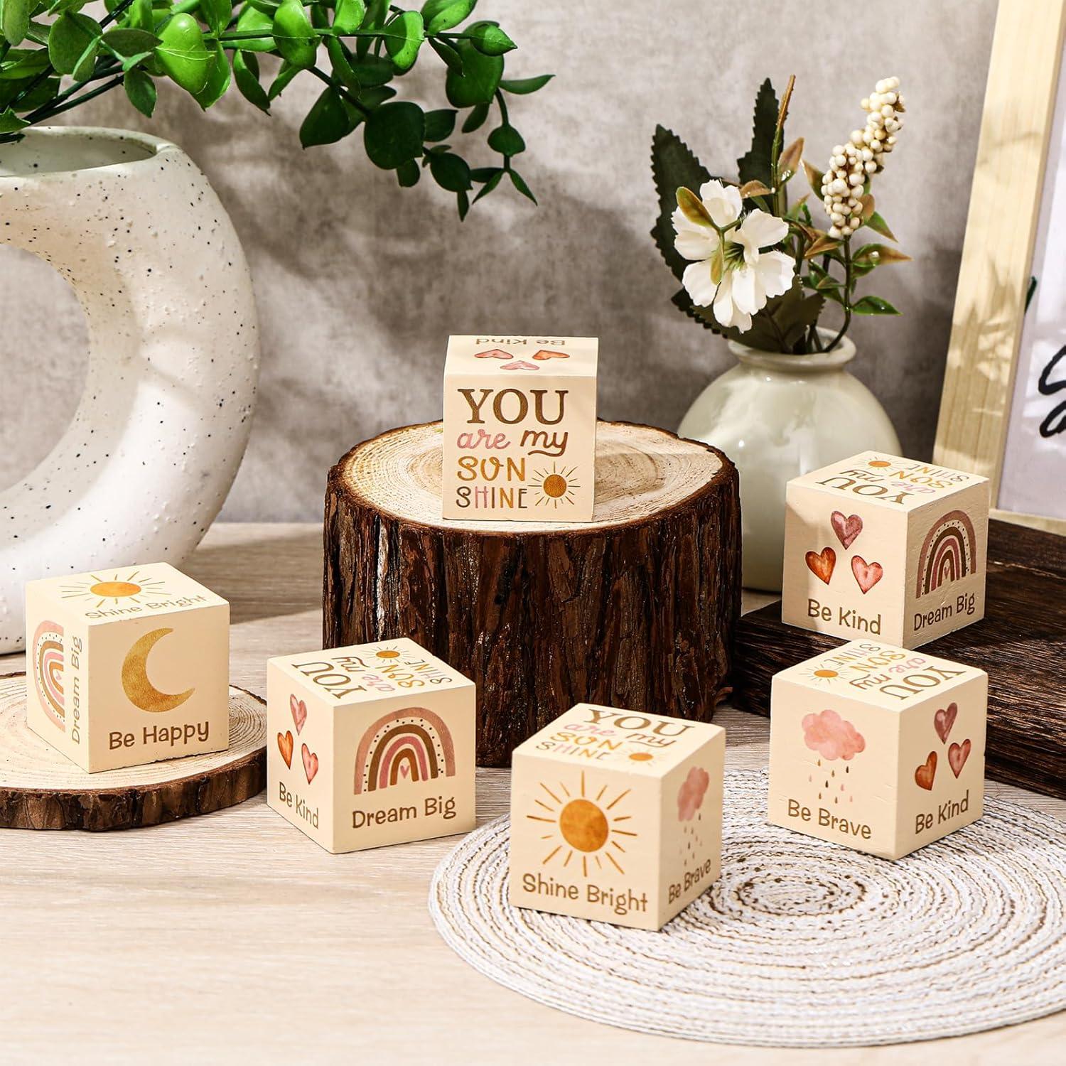 6 Bloques de Madera Boho Arcoíris para Decoración Infantil