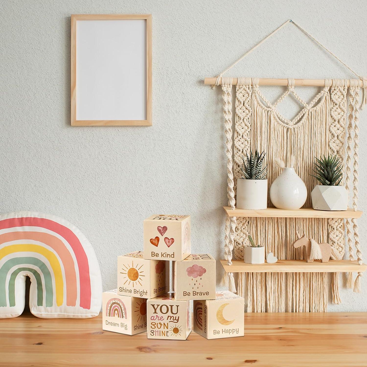 6 Bloques de Madera Boho Arcoíris para Decoración Infantil