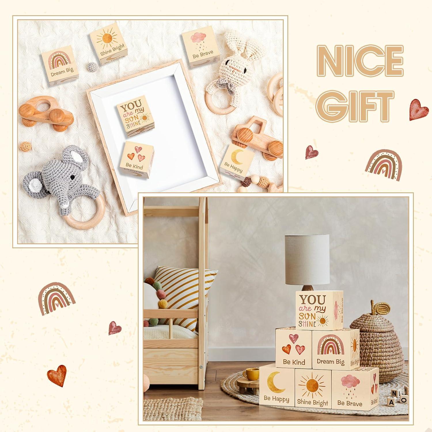 6 Bloques de Madera Boho Arcoíris para Decoración Infantil