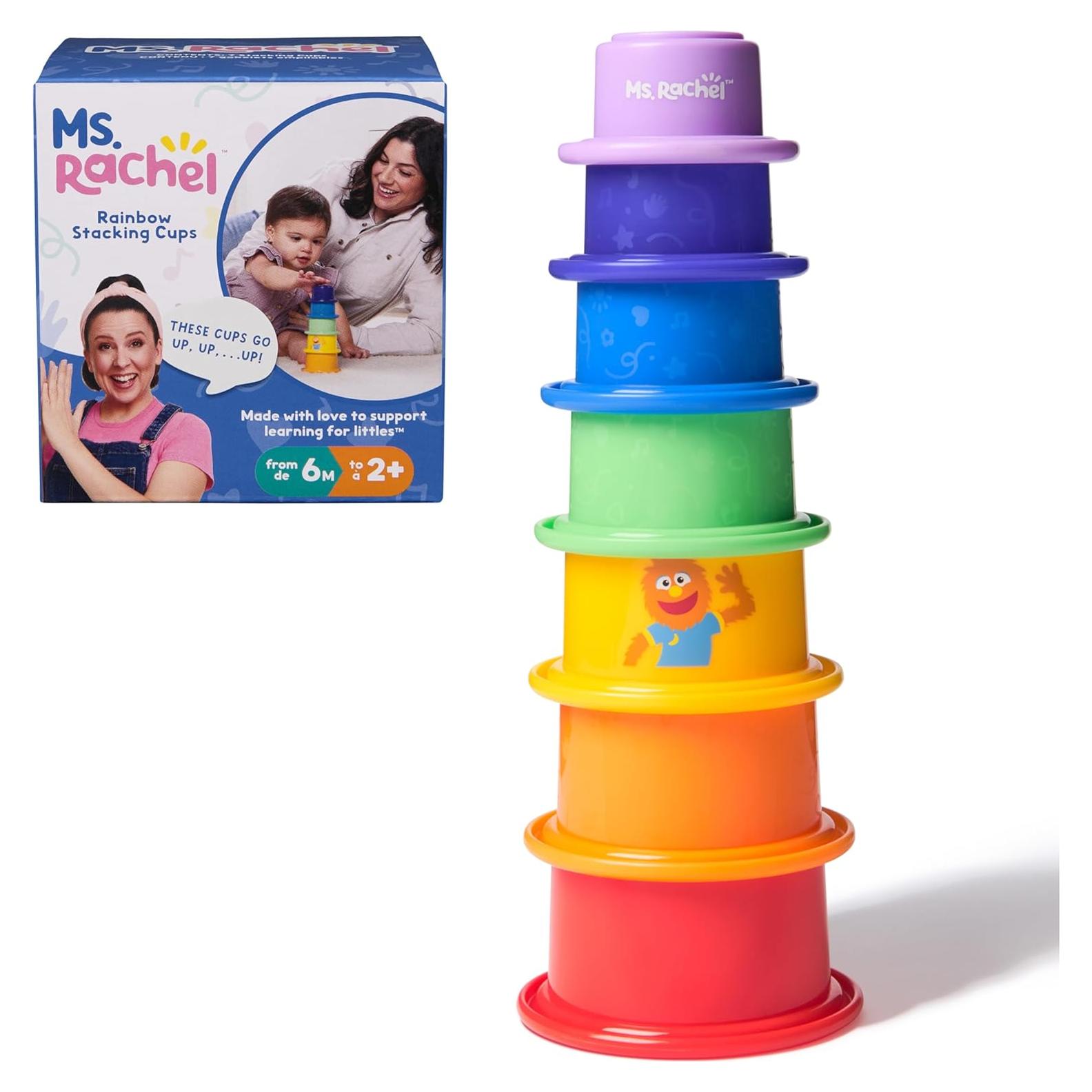 Tazas Apilables Arcoíris Ms. Rachel 7-Pack para Niños 6+ Meses